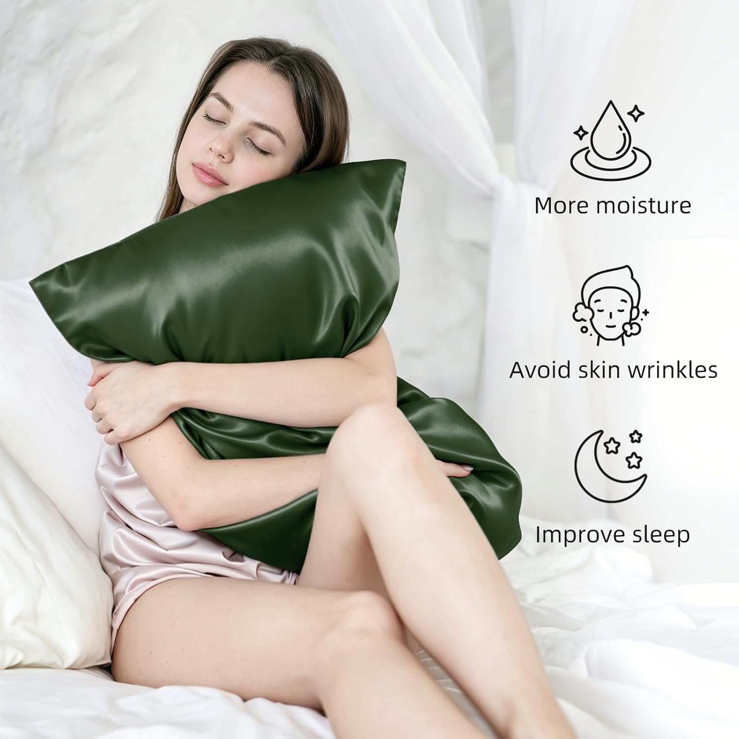 Silk Pillow Cases for Hair and Skin Mulberry Silk Pillowcase Soft Breathable Smooth Both Sided Natural Silk Pillow Cases with Zipper Beauty Sleep1 Pack for Gift(Standard,Green) - Image 4