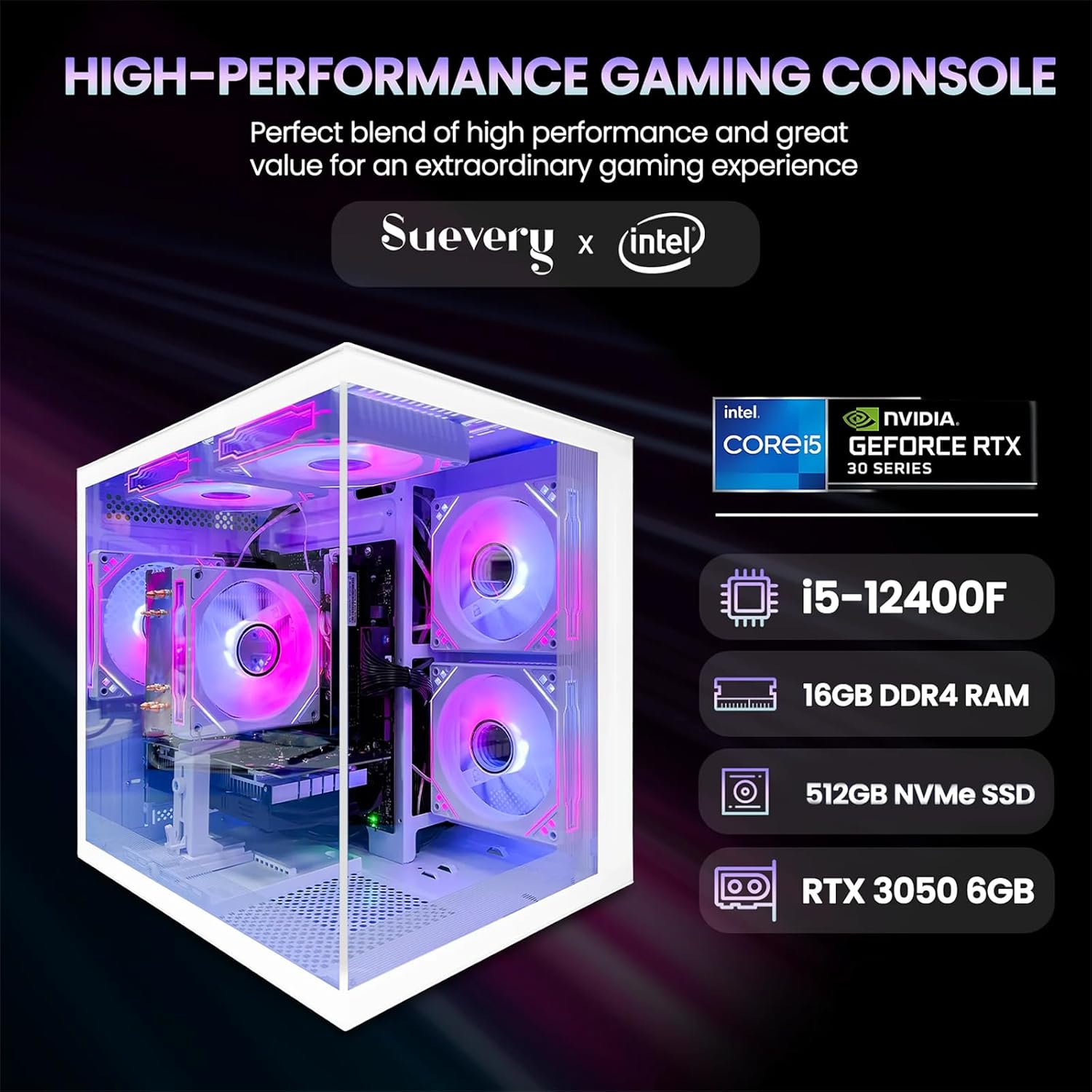 suevery Desktop Computer, I5 Prebuilt Gaming PC | Core i5-12400F, GeForce RTX 3050 6G, 16G DDR4 RAM, 512GB NVME SSD, Tower, Gamer, Home and Business - Image 3