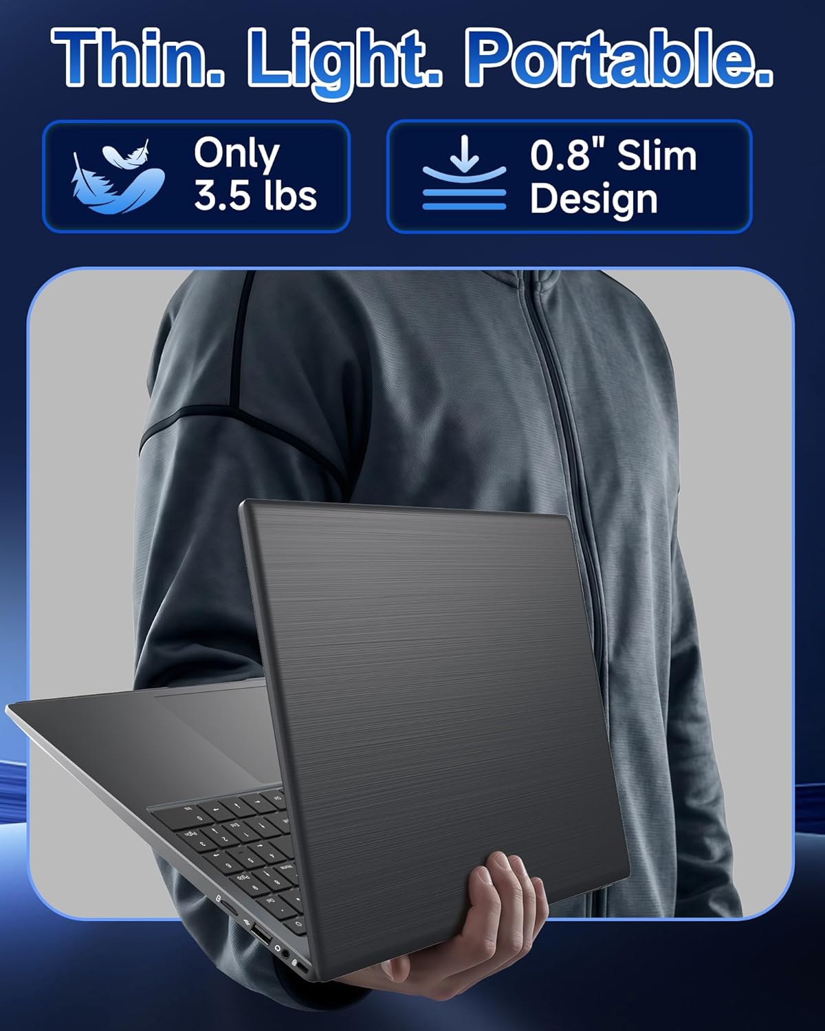 15.6" Laptop, 12GB LPDDR5 RAM, 256GB SSD, Laptop Computer with N95 Quad Core(Beats N5095,6500Y), FHD IPS Display, WiFi 6, USB C, Fingerprint, Backlit Keyboard, Slim Business Student Laptops - Image 9