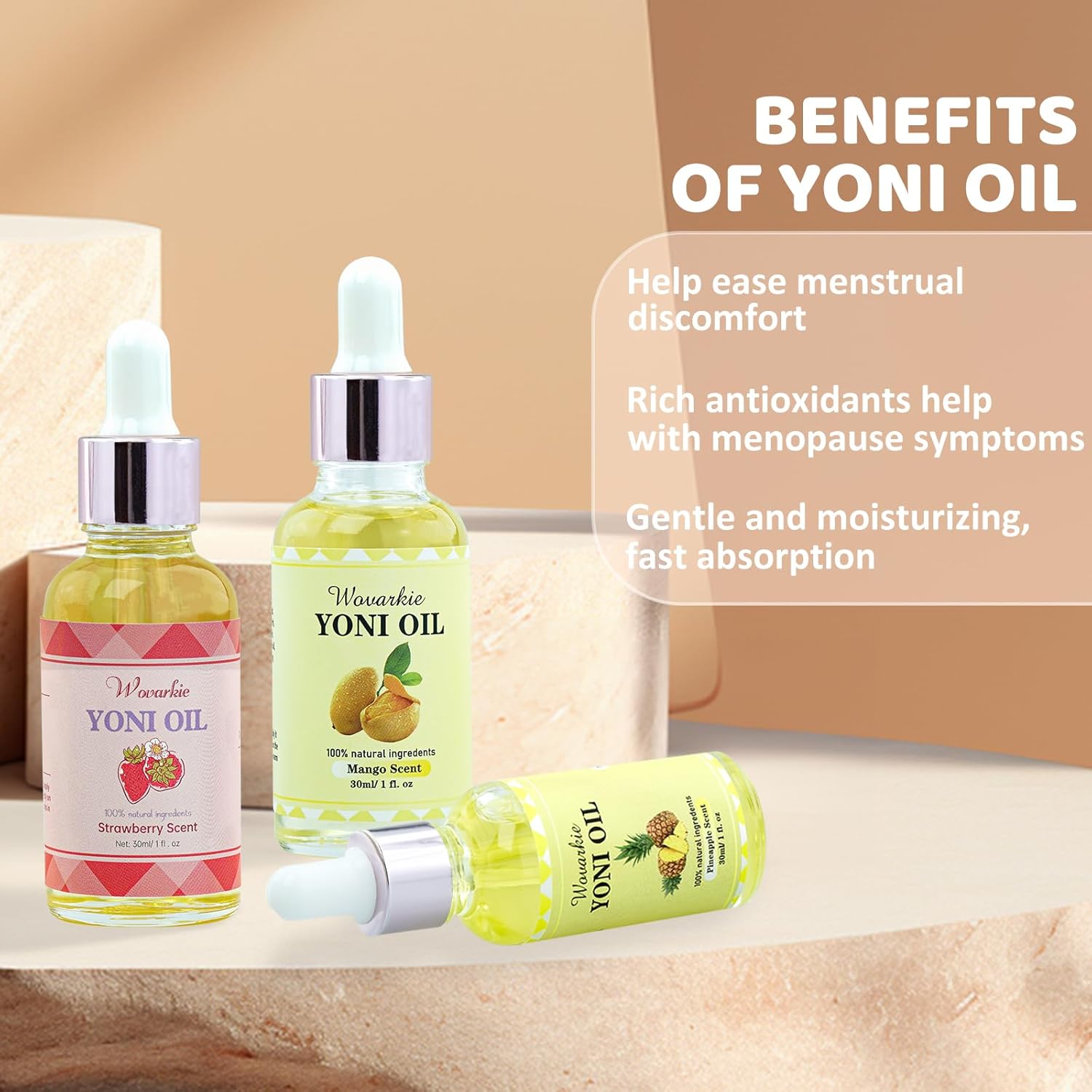Wovarkie 3 Packs Yoni Oil for Women, 100% Natural Feminine Oil Intimate Deodorant for Women, Eliminates Odor and Ph Balanced, Feminine Serum Made with Pure Natural Essential Oils (1 fl oz/30 ml) - Image 4