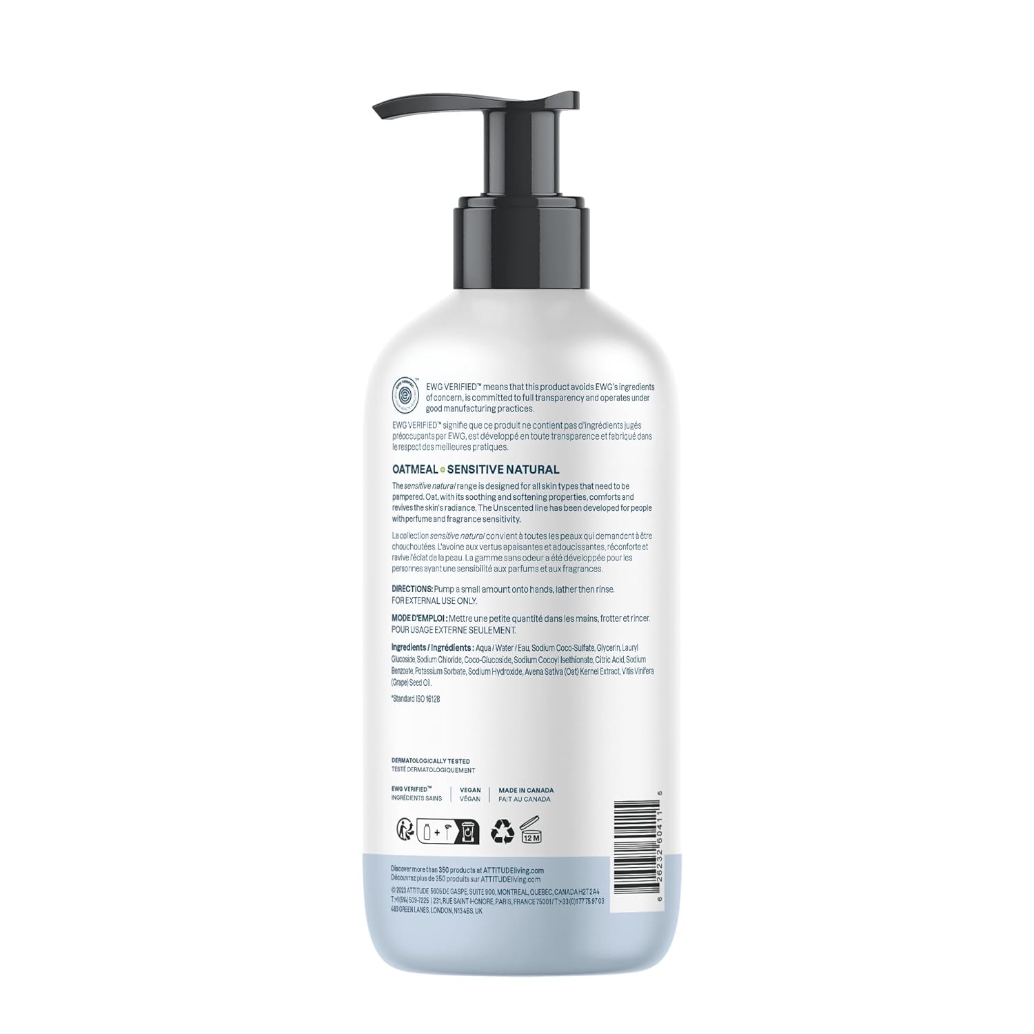 ATTITUDE Hand Soap for Sensitive Skin Enriched with Oat, EWG Verified, Dermatologically Tested, Vegan, Extra Gentle, Unscented, 16 Fl Oz - Image 8