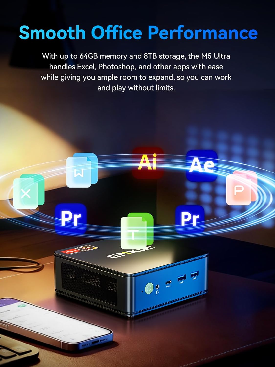 GMKtec Gaming Mini PC AMD Ryzen 7 7730U (Upgraded 7430U/ 5825U) 16GB DDR4 512GB NVME SSD WiFi 6E Dual NIC LAN 2.5GbE Desktop Computers USB-C, DP, HDMI Triple 4K Display M5 Ultra - Image 7