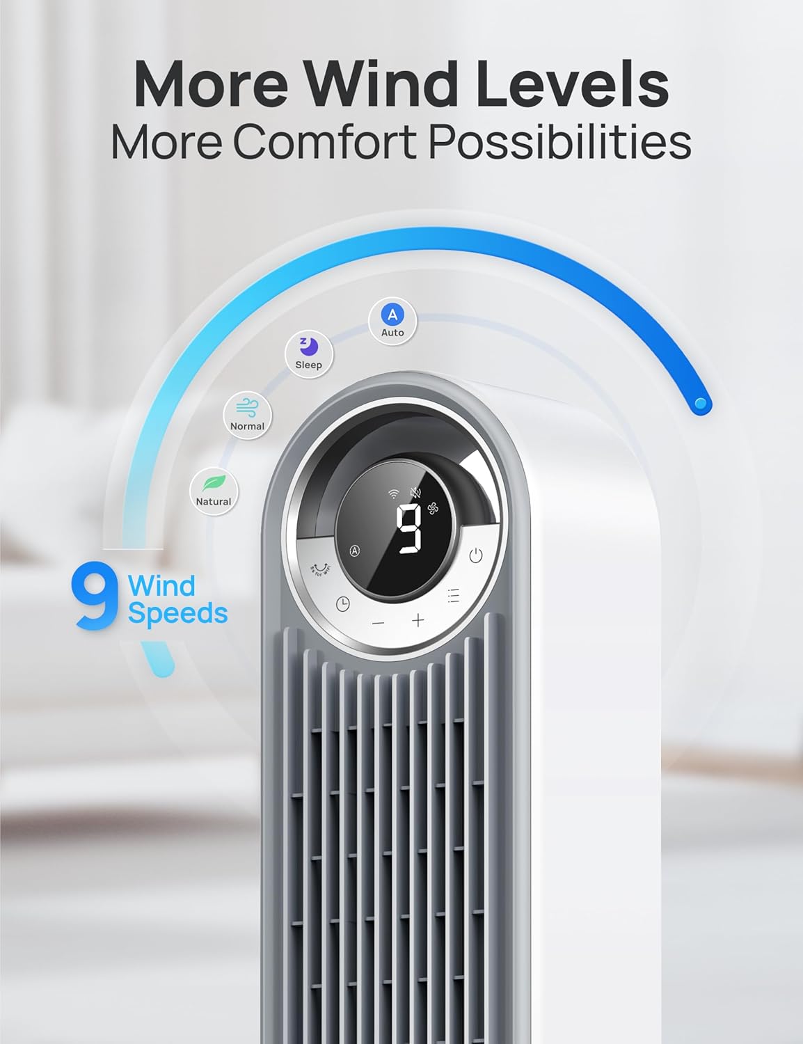 DREO Tower Fan for Bedroom, Upgrated DC 9 Speeds Ultra-Quiet Floor Fan, 90ยฐ Oscillating Fans for Indoors with 28ft/s Velocity, 12H Timer, Standing Fans, Bladeless Fan Powerful for Home, White - Image 5