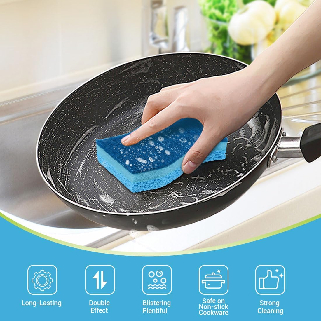 AIDEA Sponges Kitchen, Non-Scratch Scrub Sponge, 24Count, Sponges for Non-Stick Cookware, Kitchen Sponge for Dishes, Cleans Fast Without Scratching, Cleaning Power for Kitchen, Bathroom, Household - Image 3