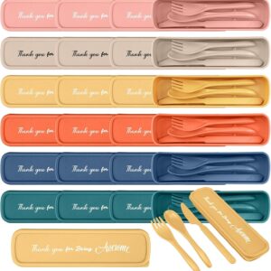 24 Pack Reusable Travel Utensils Set Case Thank You for Being Awesome Appreciation Gifts Bulk for Employee Coworker Student Portable Lunch Utensils Wheat Straw Fork Spoon Knife for Picnic(Light Color)