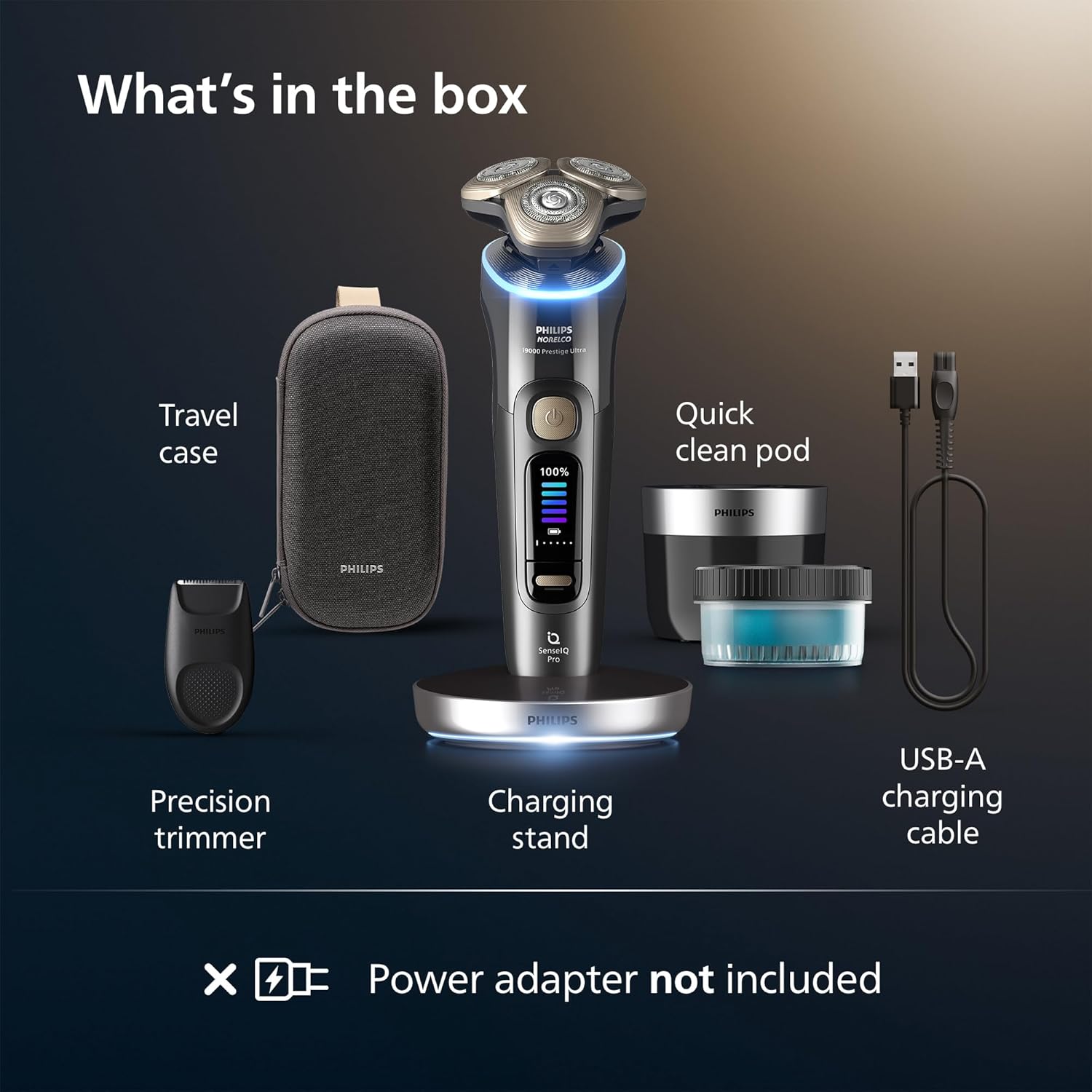Philips Norelco Shaver i9000 Prestige Ultra, Wet & Dry Electric Shaver, Dark Slate, SenseIQ Pro Technology, Triple Lift & Cut System, 360 Rotating NanoTech Precision Blades, Quick Clean Pod, XP9402/86 - Image 8