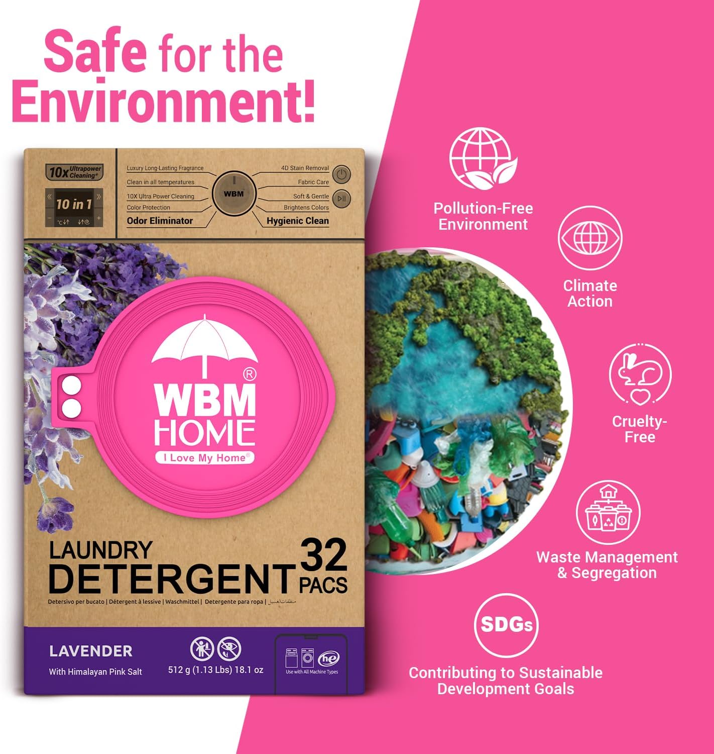 WBM 10-in-1 Laundry Detergent Pods, Fabric Softener with Lavender Extracts, High-Efficiency Laundry Pods with Powerful Stain Lifter Technology - 32 Count Bag - Image 8