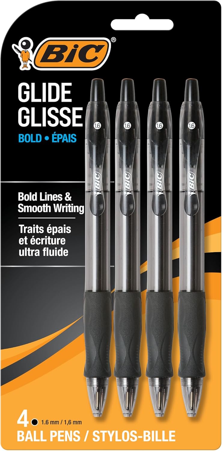 BIC Glide Bold Black Ballpoint Pens, Bold Point (1.6mm), 4-Count Pack, Retractable Ballpoint Pens With Comfortable Full Grip - Image 2