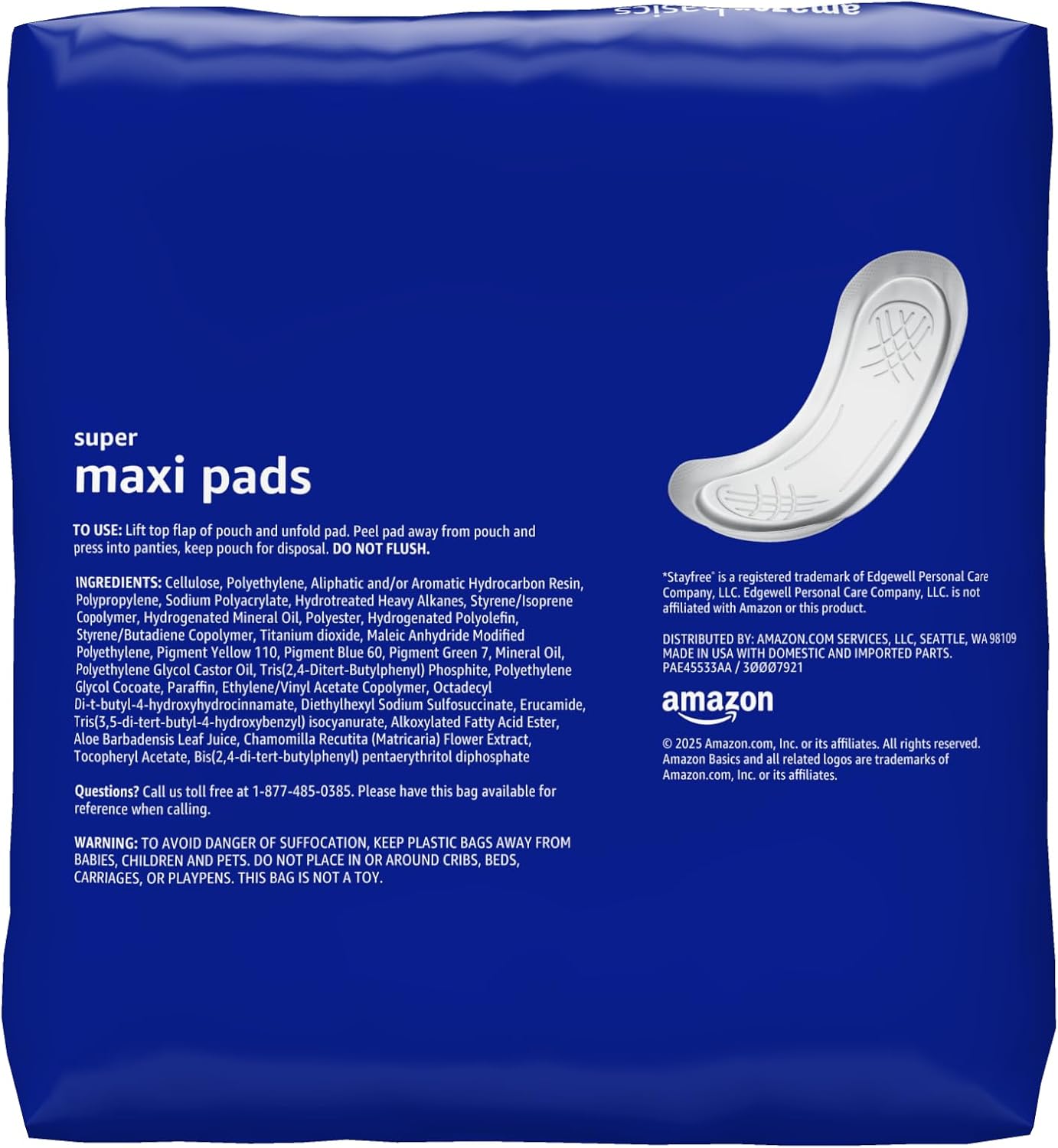 Amazon Basics Maxi Pads for Periods- Thick, Super Absorbency, Unscented, 192 Count, (4 Packs of 48) - Image 3