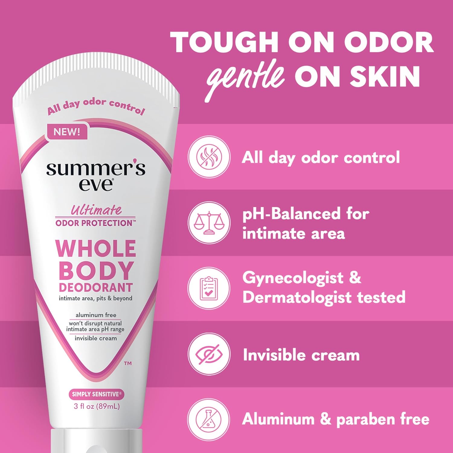 Summer's Eve Simply Sensitive Whole Body Deodorant for Women, Aluminum-Free Ultimate Odor Control Cream, 3 Oz - Image 5