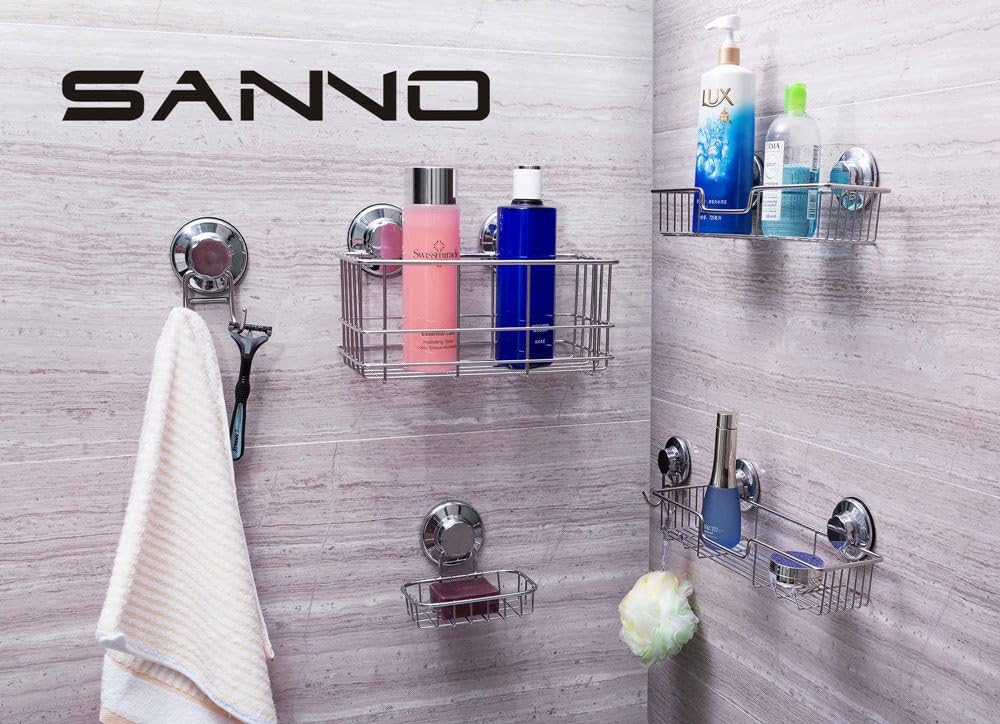 SANNO Suction Cup Shower Caddy Storage Combo Organizer, No Damage Bath Shelf Suction Cup Shower Basket,Rustproof Wire Bathroom Accessories - Rustproof Stainless Steel - Image 9
