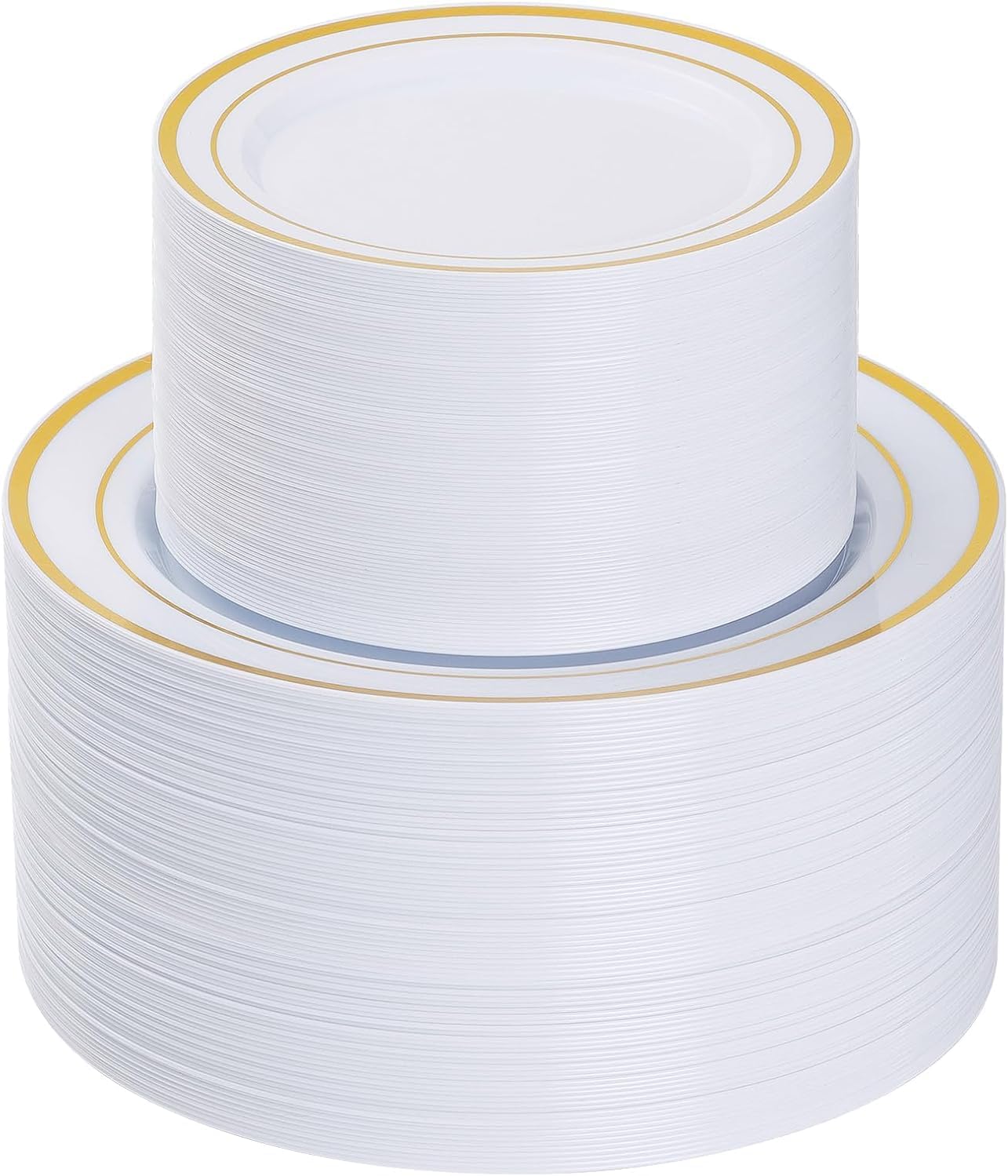 Goodluck 200PCS Gold Plastic Plates, Heavy Duty Disposable Gold Plates with 100 10.25 inch Dinner Plates and 100 7.5 inch Dessert Plates for Party, Holiday, Wedding, Thanksgiving - Image 2