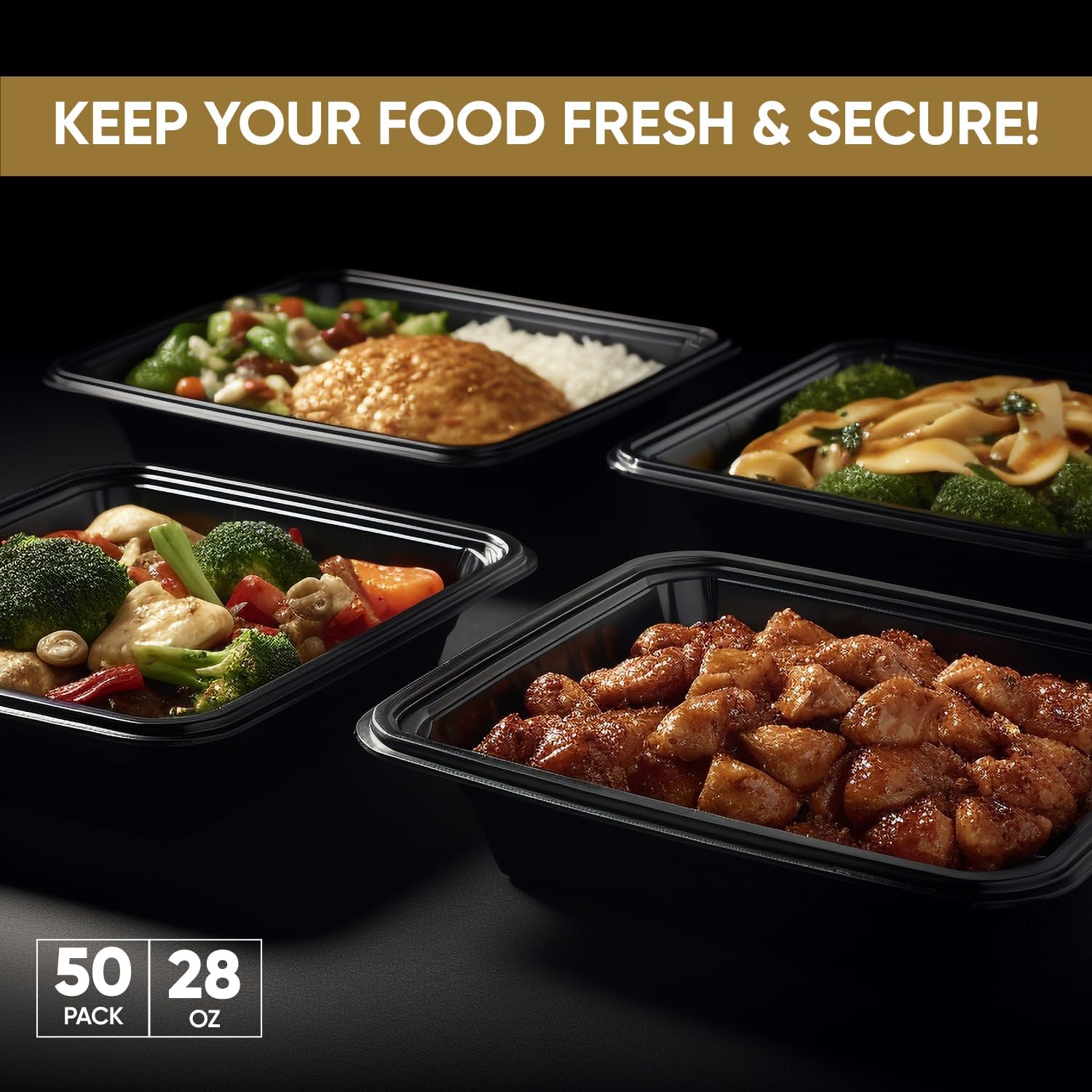 50 Pack (100 Piece) 28 oz Meal Prep Containers Reusable BPA Free Leakproof Stackable Food Storage Containers with Lids, Microwave & Dishwasher Freezer Safe To Go Bento Box Style Take Out Clear Plastic - Image 5