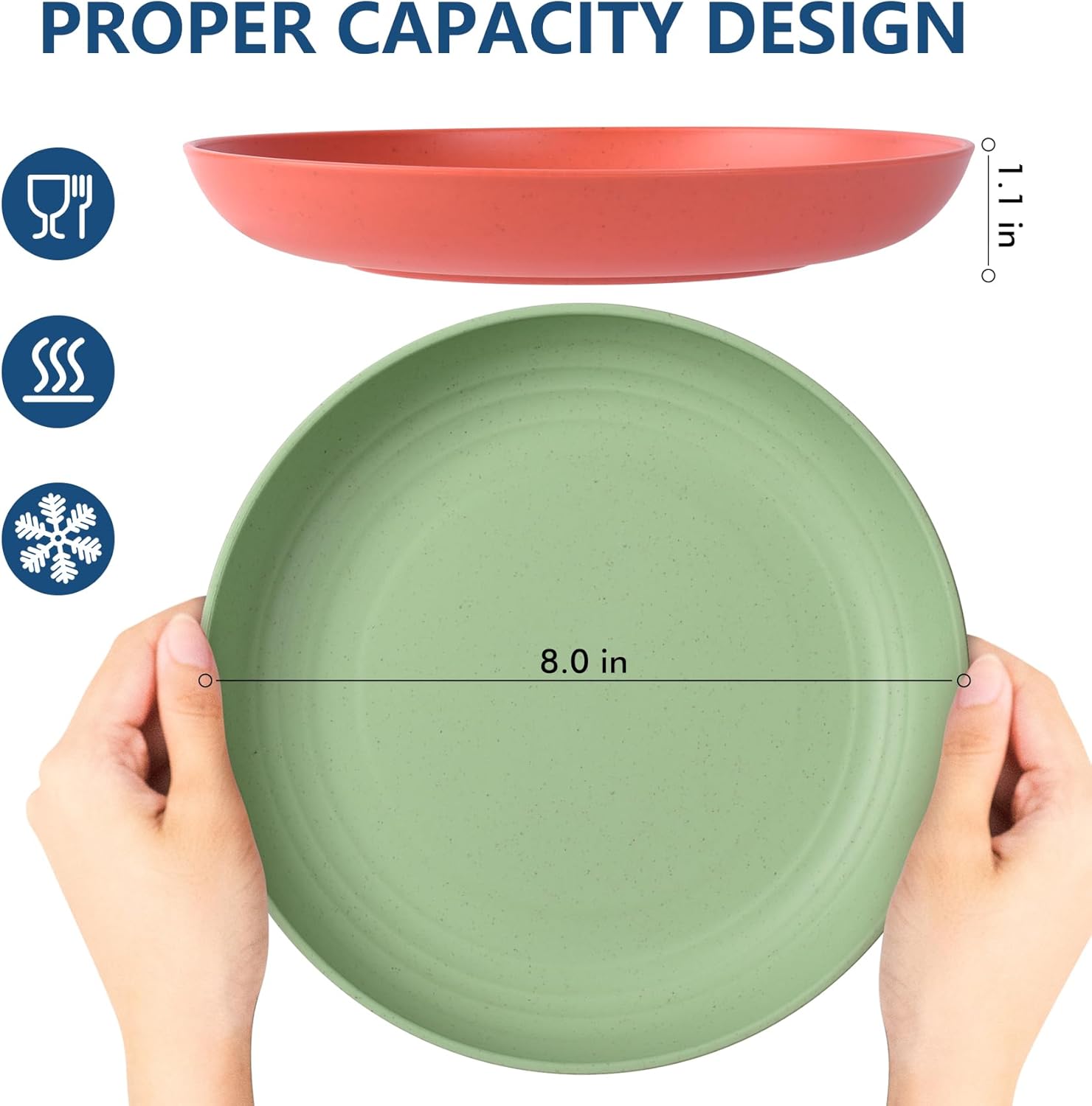 HOTEC 8-Pack 8inch BPA Free Unbreakable Deep Plastic Plates, Wheat Straw Camping Plates Dishwasher Safe Kitchen Plates Dinnerware Multicolor - Image 3