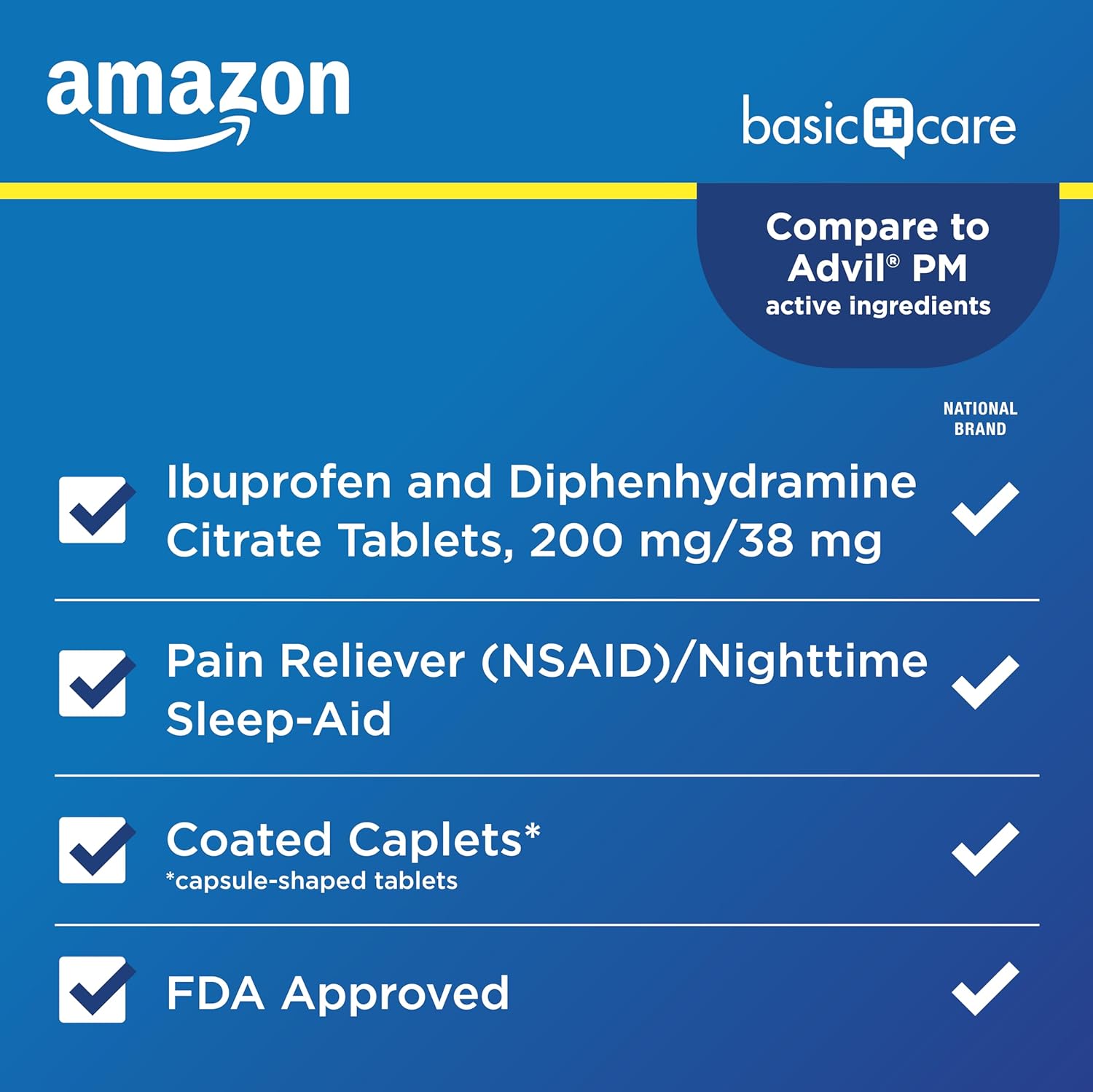 Amazon Basic Care Ibuprofen PM, Ibuprofen 200 mg and Diphenhydramine Citrate 38 mg, Pain Reliever and Nighttime Sleep-Aid, Capsule-Shaped Tablets, 120 Count - Image 3