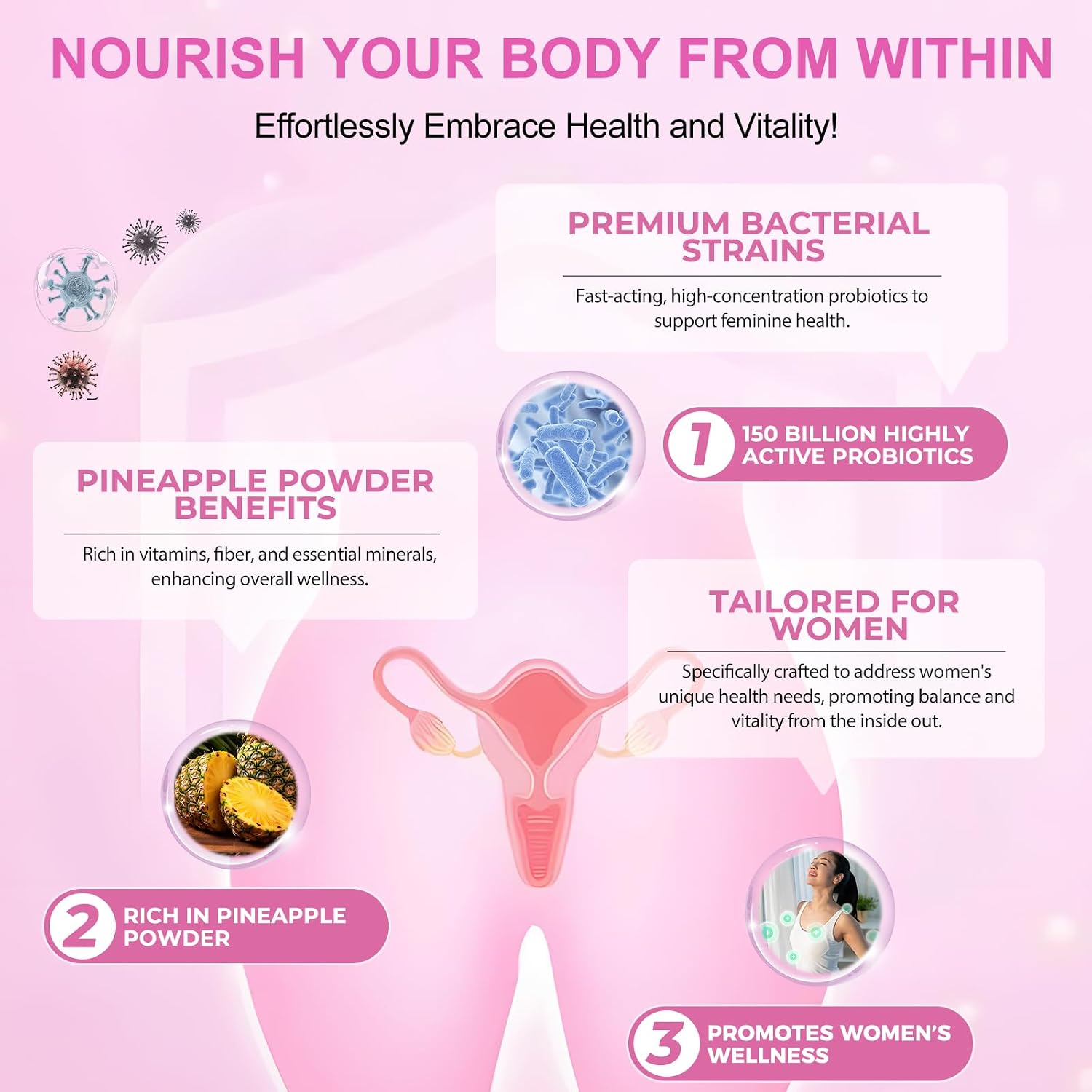 Vaginal Probiotics for Women,Ph Balance for Women,Feminine Balance Gummies,Womens Probiotic Vaginal Vitamins Supplement,Improve Immune,Promote Vaginal Health - 60 Pineapple Gummies - Image 4