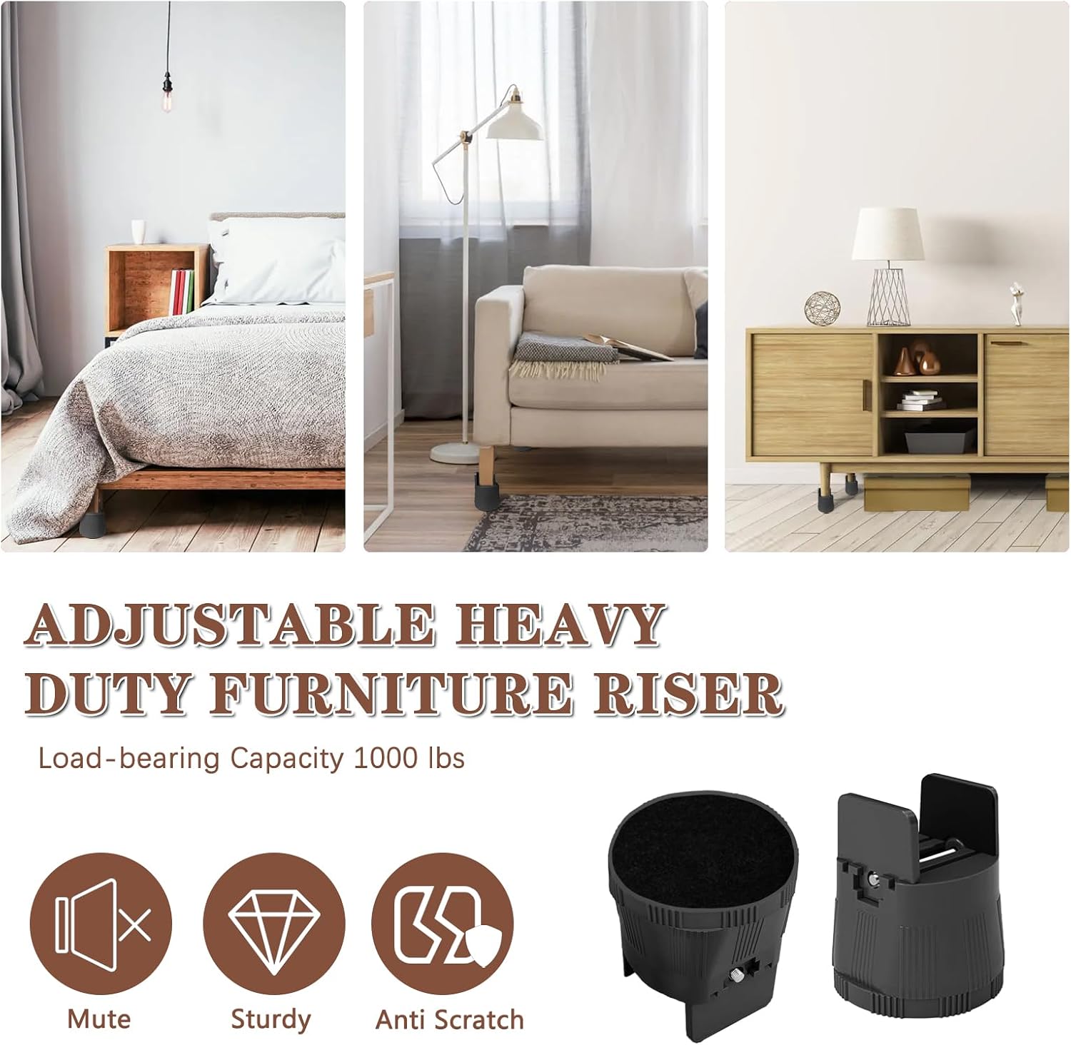 Bed Risers Heavy Duty, Furniture Risers with Adjustable Screw Clamp Supports 1,000 lbs, Lift 2.36"-3.15" for Twin Floor Bed, Dorm, Table, Desk, Chair Leg Extenders(4 Pack, Black) - Image 8