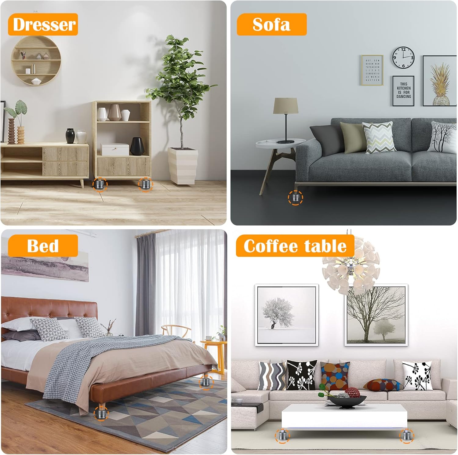 Bed Risers, 3 inch Bed Riser for Adjustable Base,4 Pcs Metal Furniture Risers Heavy Duty Suitable for Bed,Sofa,Dresser,Tables, TV Cabinet etc (Sliver 4 Pcs) - Image 8
