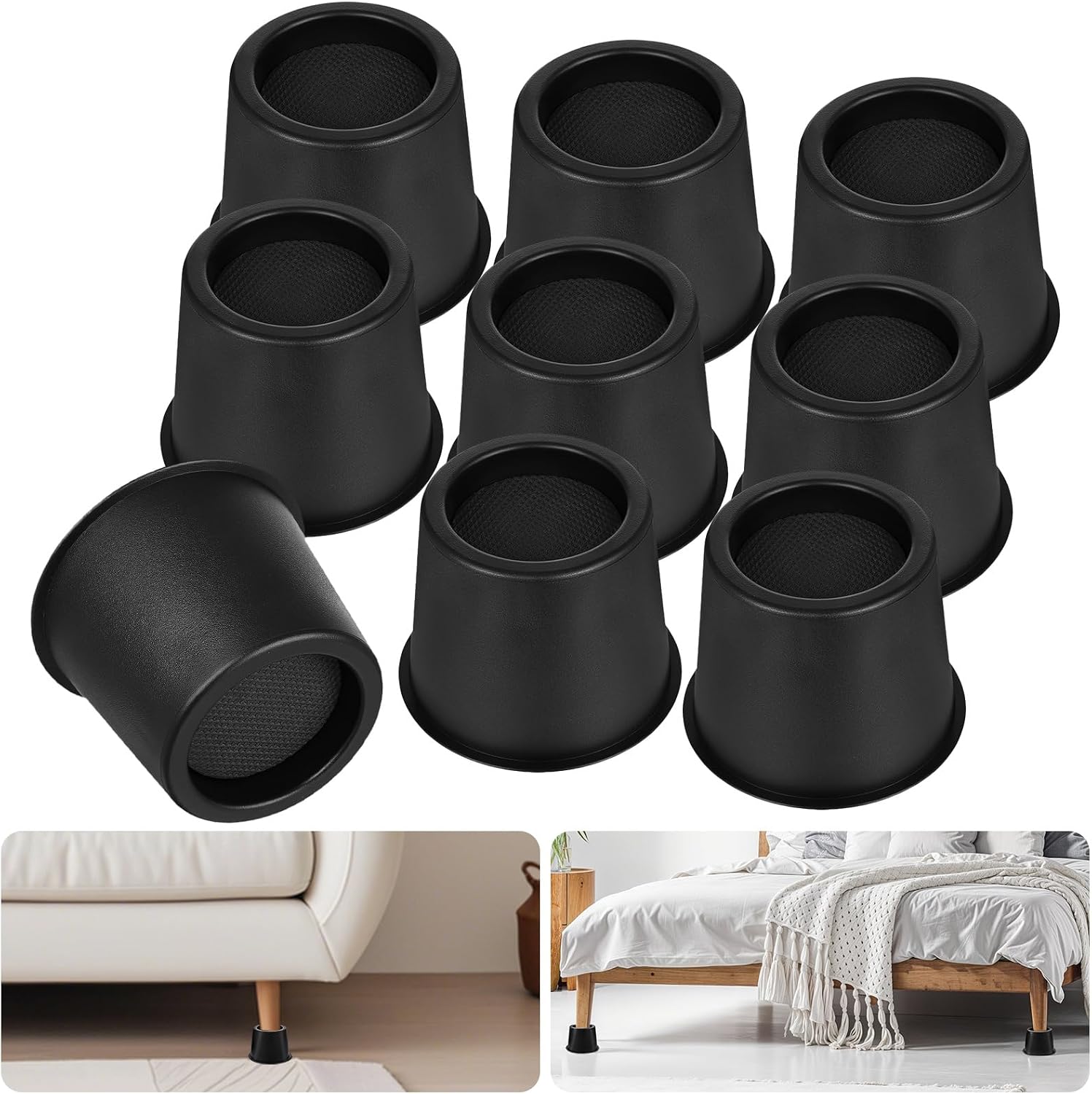 Yolev 9 Pack Bed Risers 4 inch Heavy Duty, Furniture Risers TableBed Lifts Round Furniture with Top Anti-Slip Foam with Metal Plate & Bottom Rubber Pads - Image 2