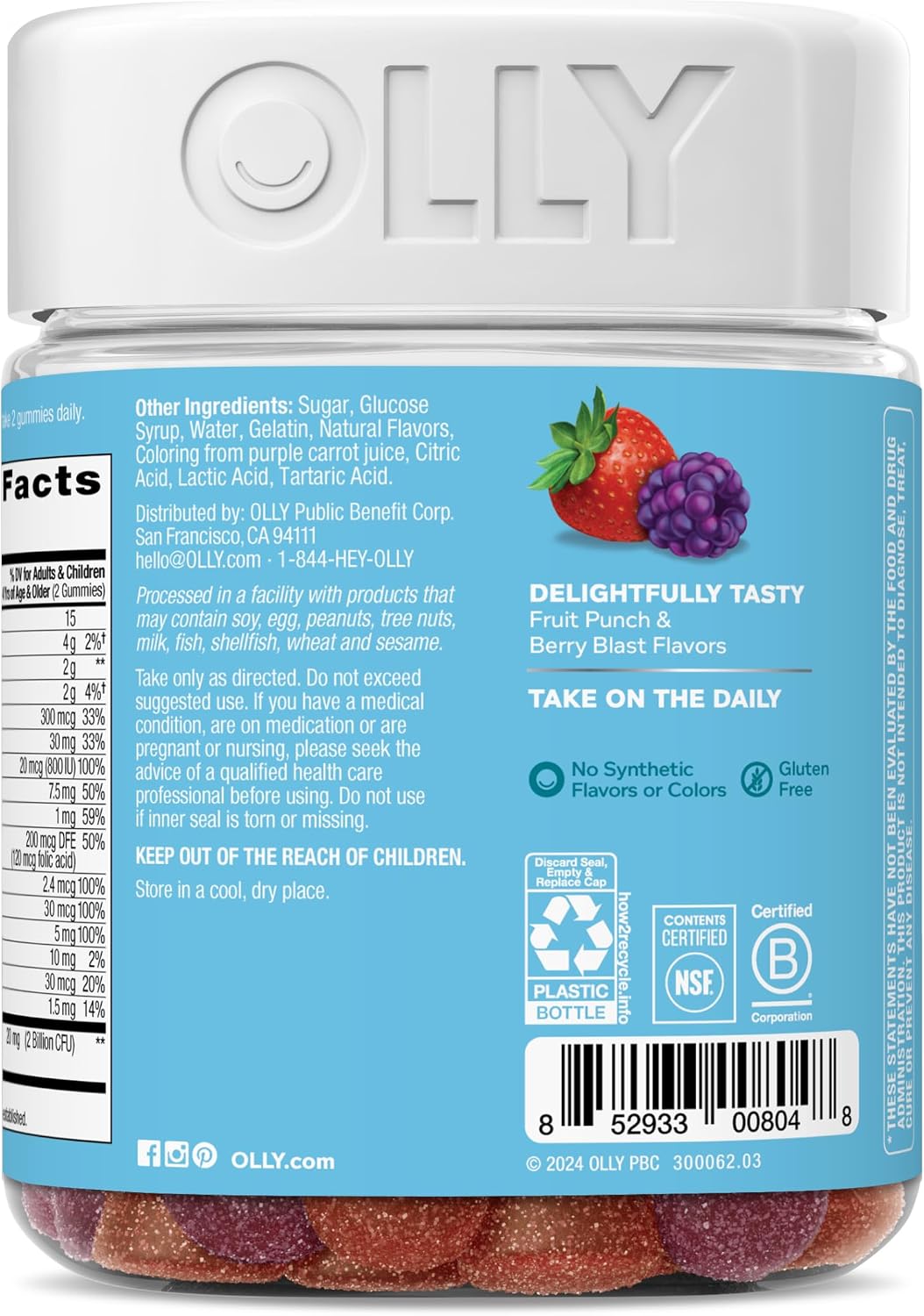 OLLY Kids Multivitamin & Probiotic Gummy, Digestive Support, Vitamins A, D, C, E, B, Zinc, Chewable Supplement, Berry Flavored, 50 Day Supply - 100 Count - Image 9