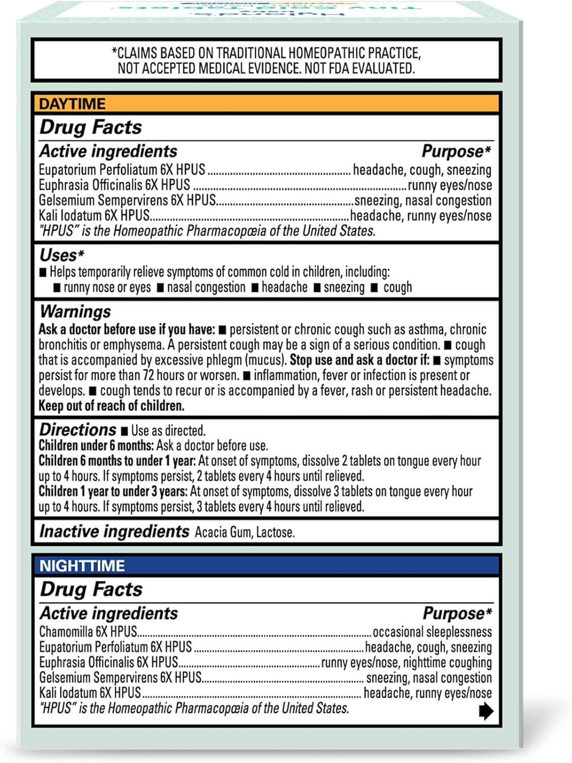 Hyland’s Baby Tiny Cold Tablets, Day and Night Value Pack, Infant and Baby Cold Medicine, Decongestant, Runny Nose and Cough Relief, 250 Quick-Dissolving Tablets - Image 8