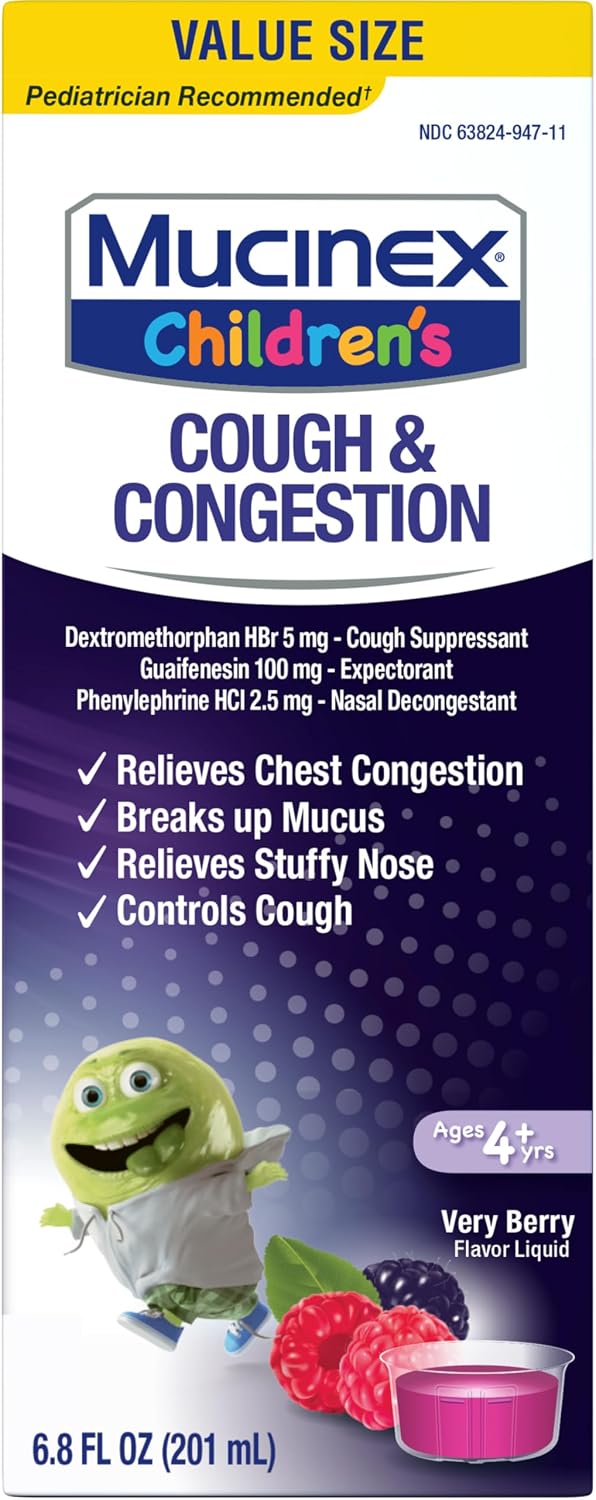 Mucinex Children’s Cough & Congestion, Multi-Symptom Relief, Cough Suppressant, Expectorant, Nasal Decongestant, Very Berry Flavor, 6.8 FL OZ - Image 13