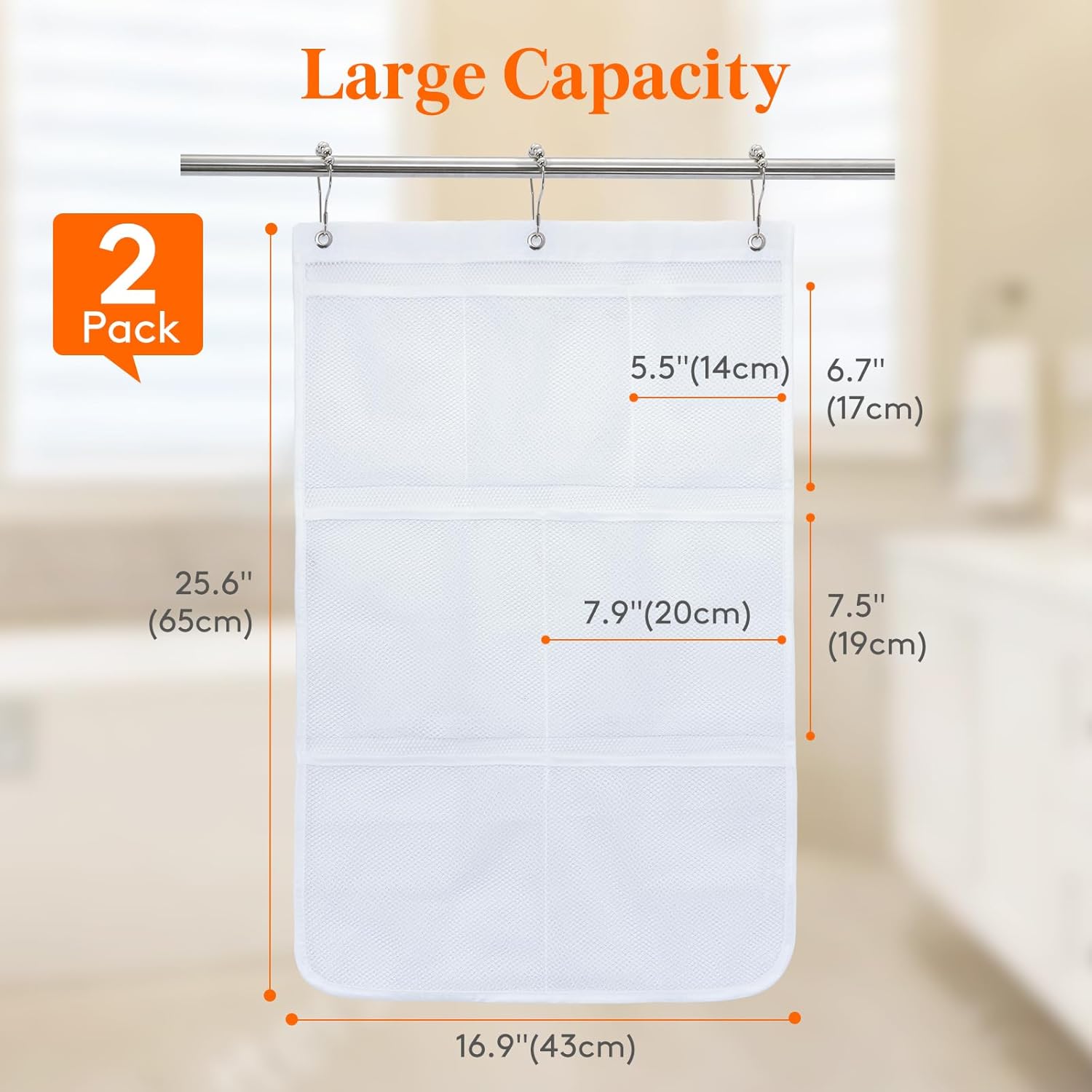 Lifewit Cruise Essentials Shower Caddy Must-Have, 7 Pockets Hanging Bathroom Organizer with Quick-Dry Mesh, Portable Shower Bag to Storage Soap, Shampoo, for RVing, Travel, Camping, White, 2 Packs - Image 3
