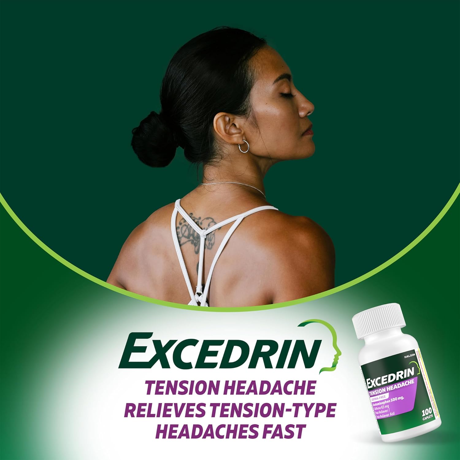 Excedrin Tension Headache Relief Caplets, Acetaminophen 500mg, Caffeine 65mg, Pain Reliever, Aspirin-Free, 100 Count - Image 6