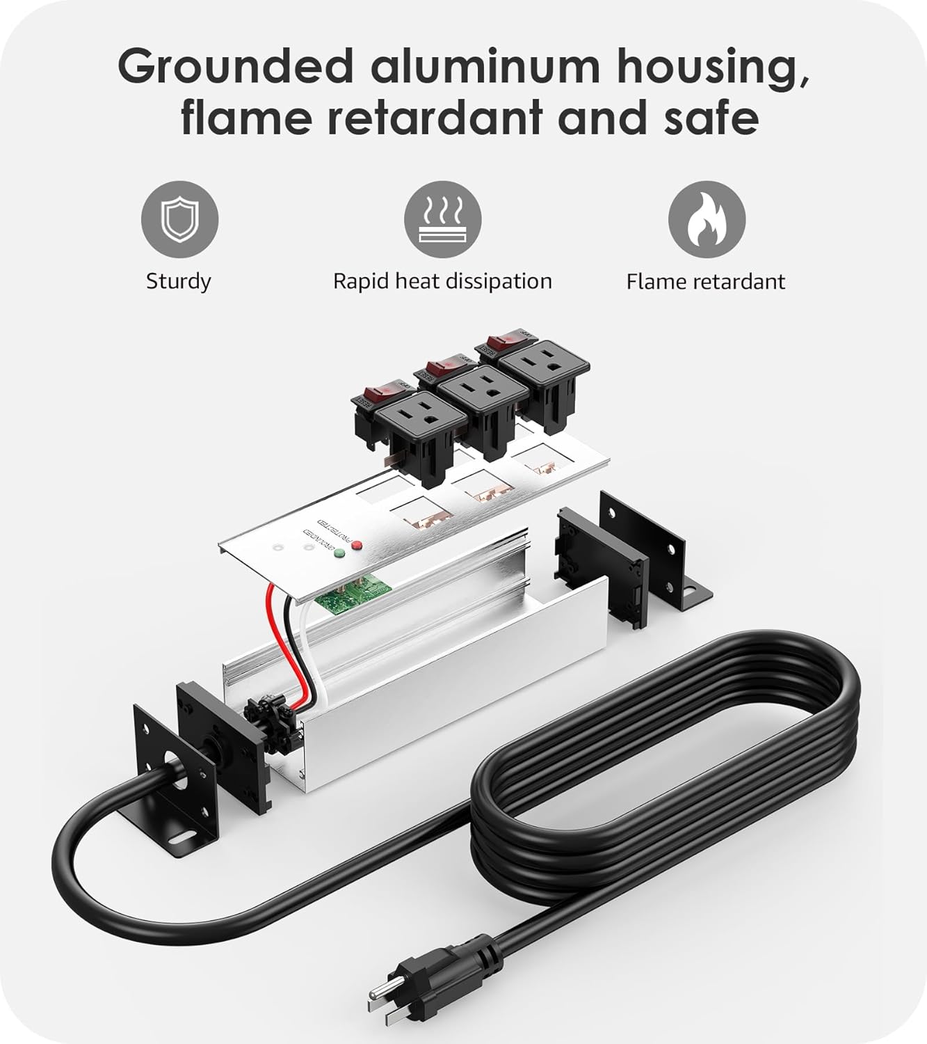 CCCEI 3 Outlet Heavy Duty Surge Protector Power Strip 20 Amp Individual Switches. 12 Gauge Extension Cord, Overload, Ground Protection. Garage Wall Mount Electric Extender, 6FT, Silver. - Image 6