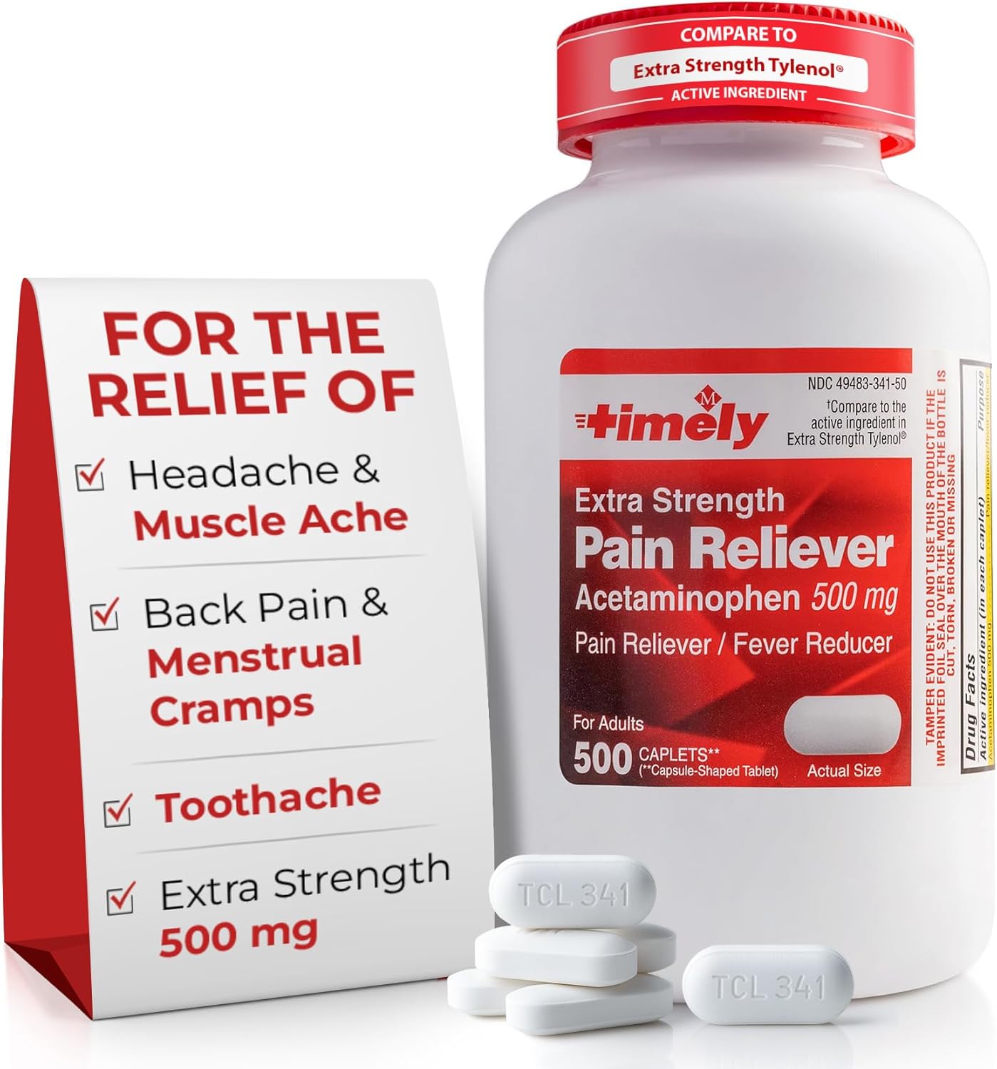 TIME-Cap Labs 500 Caplets Extra Strength Acetaminophen 500mg - Pain Reliever & Fever Reducer for Adults, Helps with Headaches, Backaches, Muscle Pain, Toothaches, Arthritis & Menstrual Cramps