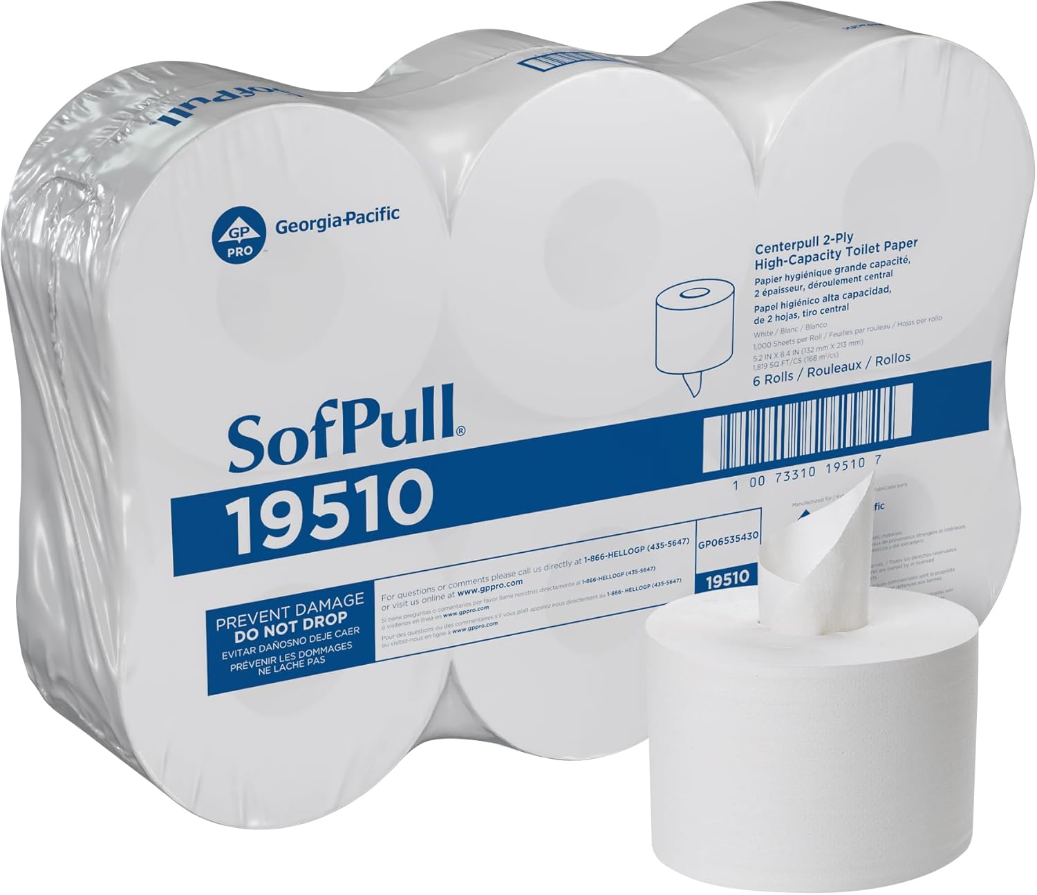 Georgia Pacific SofPull 19510 Centerpull 2-Ply High Capacity Toilet Paper, 1000 Sheets Per Roll, 6 Rolls Per Case, White - Image 2