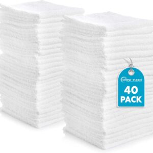 Simpli-Magic Cotton Washcloths White, 40 Pack, Size: 12”x12”