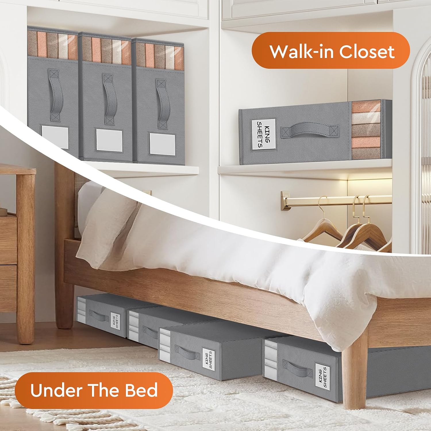 StorageTastic 4 Pack Bed Sheet Closet Organizers and Storage,Sturdy Foldable Storage Containers with Window and Label,Storage and Organization for Bedding Sheets,Duvet Covers,Blankets (Grey) - Image 7