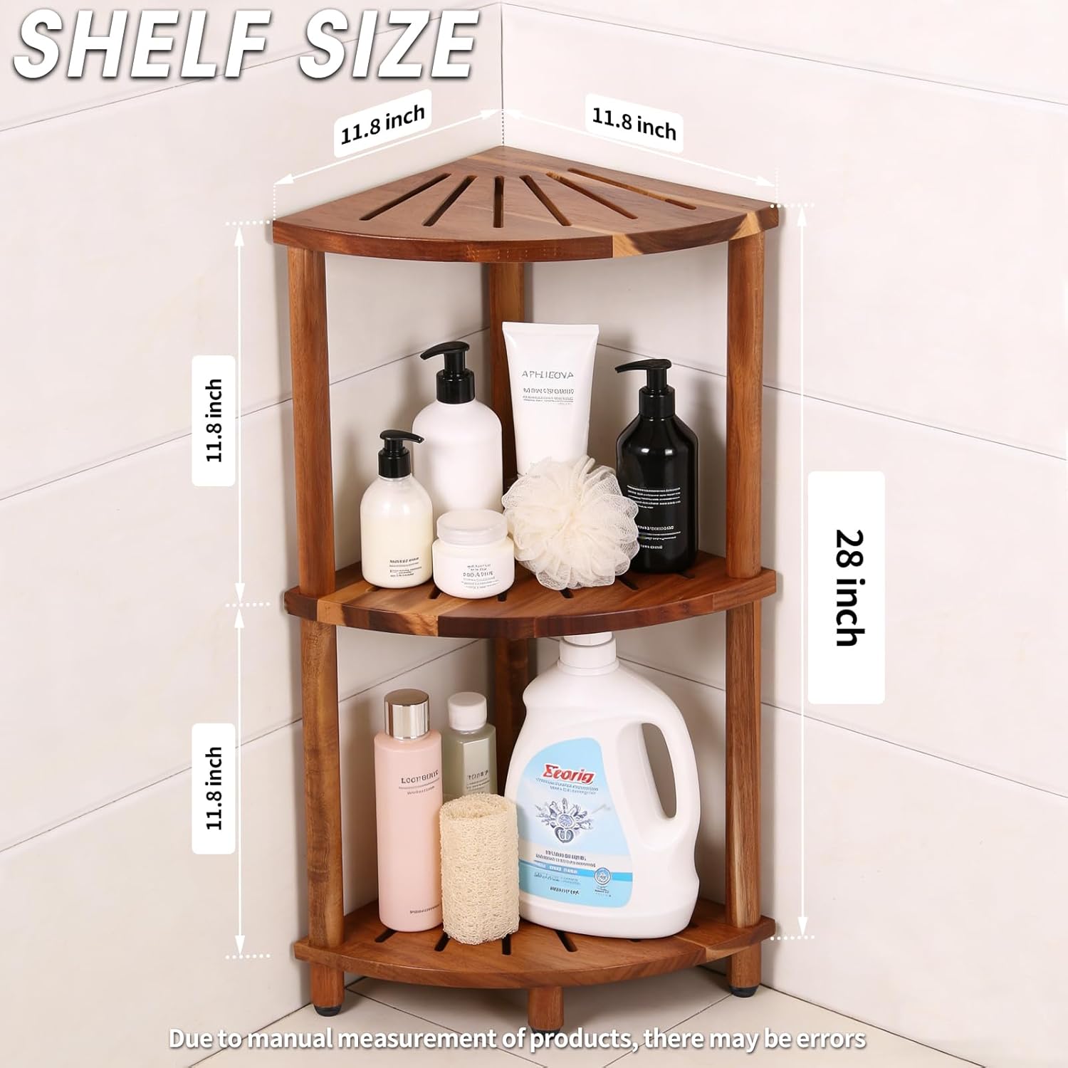 Corner Shelf Shower Caddy Stand 3 Tier for Bathroom, Space Saving Shower Organizer Corner Stand, Bathroom Shelves for Inside Shower - Home Decor & Bathroom Storage Acacia - Image 4