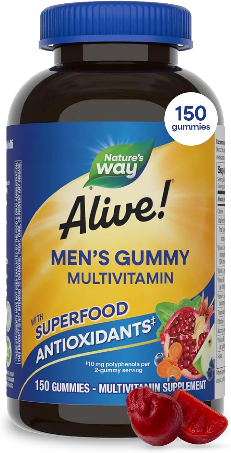 Nature's Way Alive! Men’s Multivitamin Gummies, Daily Gummy Vitamin for Men, Supports Cellular Energy Metabolism, Immune Health, Muscle Function*, with Vitamins A, C, D3, Zinc, Vegetarian, 150 Count - Image 2