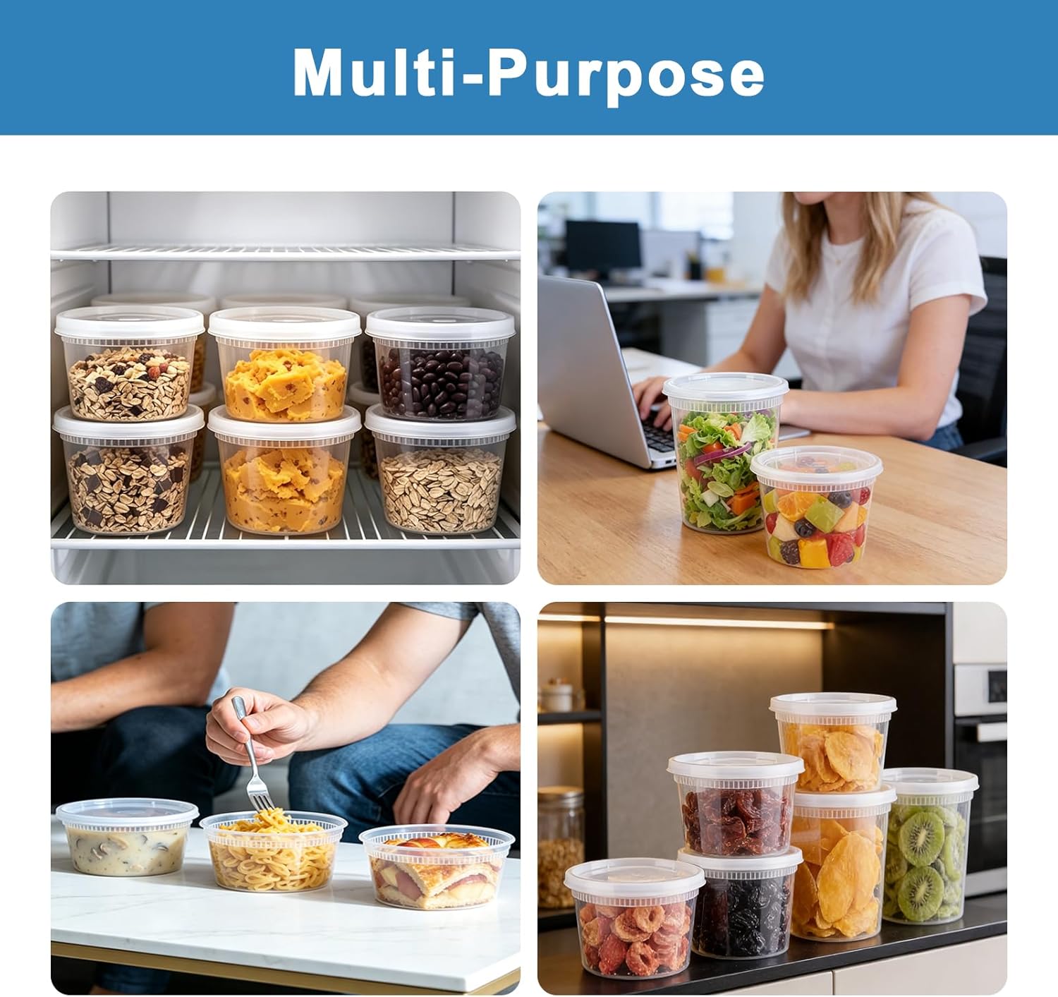 Lamosi 60 Sets Deli Containers with Lids, 8/16/32 oz Quart Containers BPA Free, Airtight Takeout Plastic Food Storage Container, Stackable Leakproof Microwave & Freezer Safe for Soup, Sauce & Leftover - Image 7