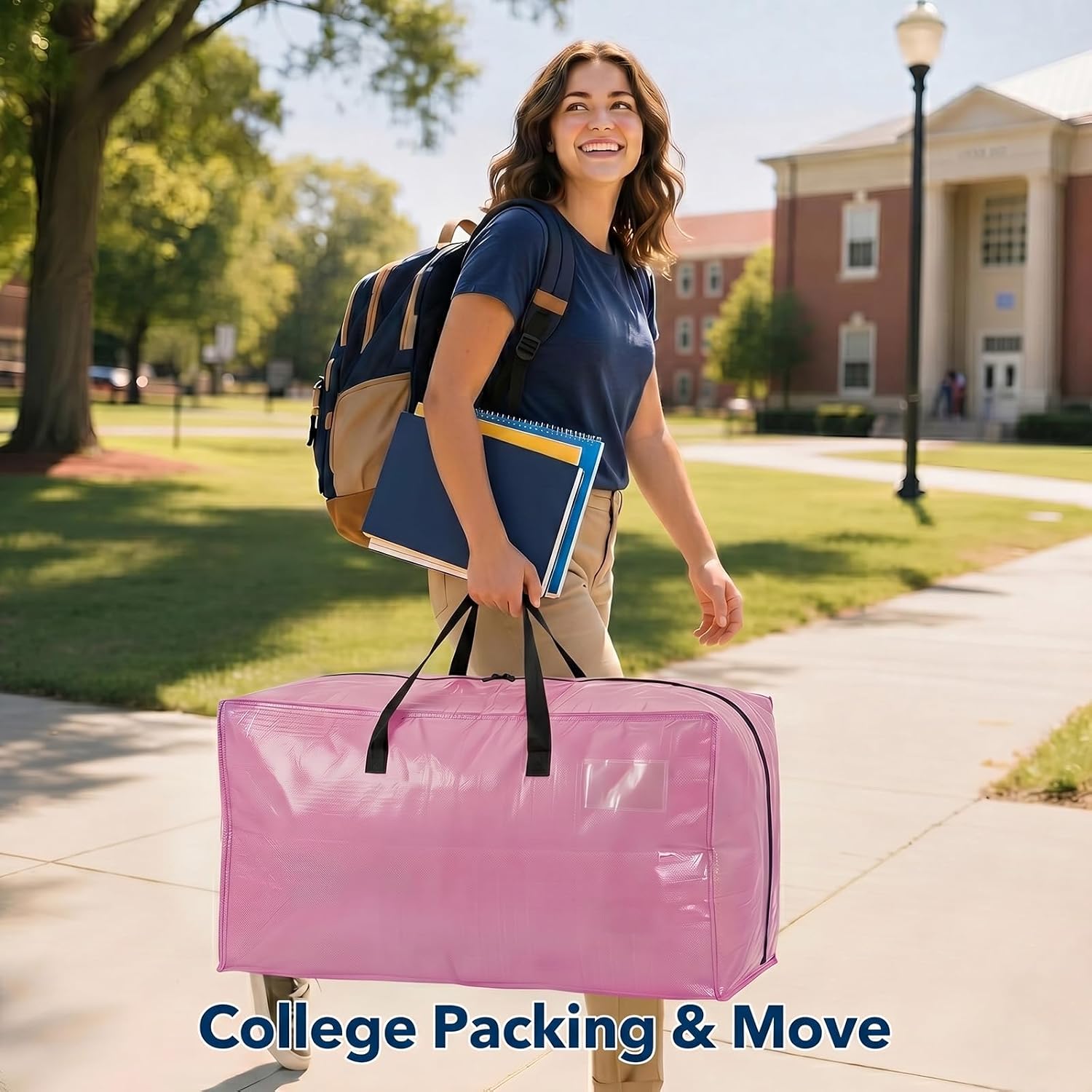 Moving Bags Heavy Duty,Extra Large Moving Bags for Travel/College Packing/Storage/Organization/Seasonal Clothes & Bedding Storage,Moving Supplies Bins,Compatible with Ikea Frakta Cart (Pink,8Pcs) - Image 8