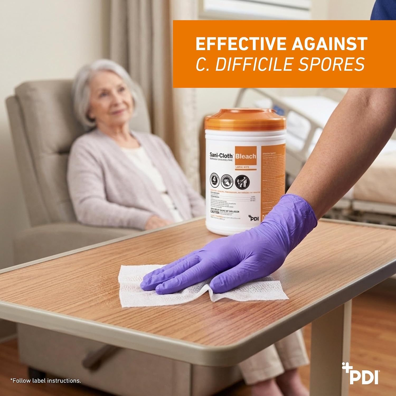 PDI Sani-Cloth Bleach Disinfecting and Cleaning, 160 Count Canister, Medium 6" x 5" Wipes, Hospital-Grade Bleach for Healthcare, Vet, and C. Diff Households - Image 6