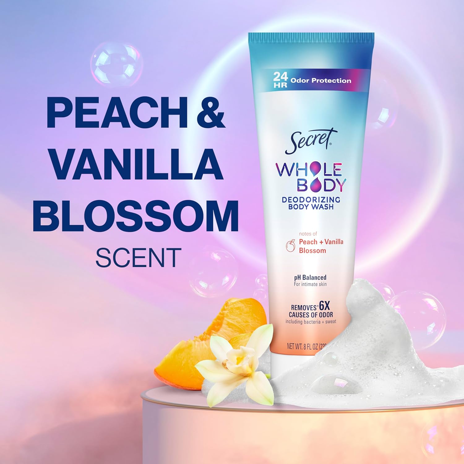Secret Feminine Wash, 24 HR Deodorizing Feminine Body Wash for Women, Removes 6x Causes of Odor, PH Balanced, Safe to Use Everywhere, Peach & Vanilla Blossom Scent, 8.0 oz - Image 9