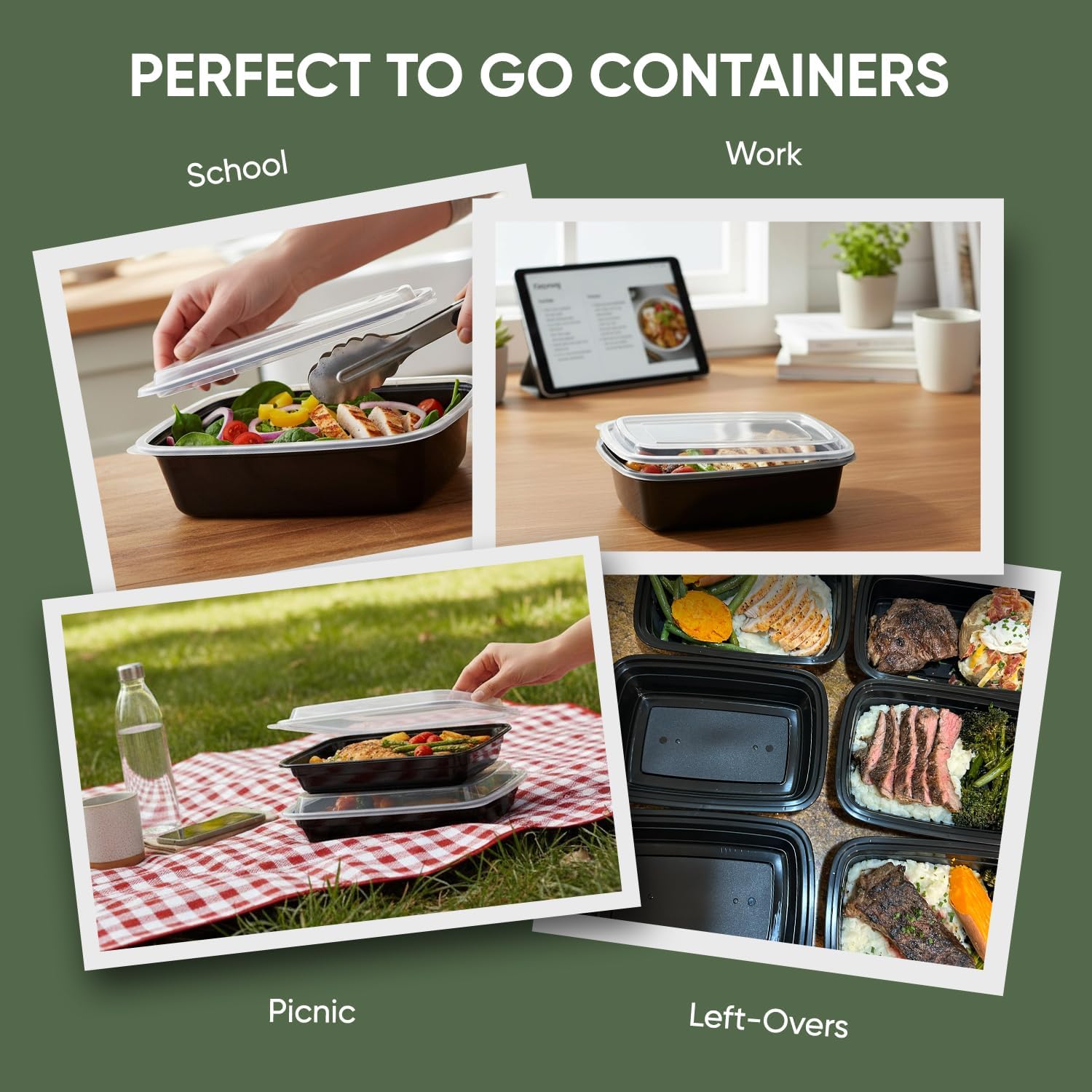 50 Pack (100 Piece) 28 oz Meal Prep Containers Reusable BPA Free Leakproof Stackable Food Storage Containers with Lids, Microwave & Dishwasher Freezer Safe To Go Bento Box Style Take Out Clear Plastic - Image 8