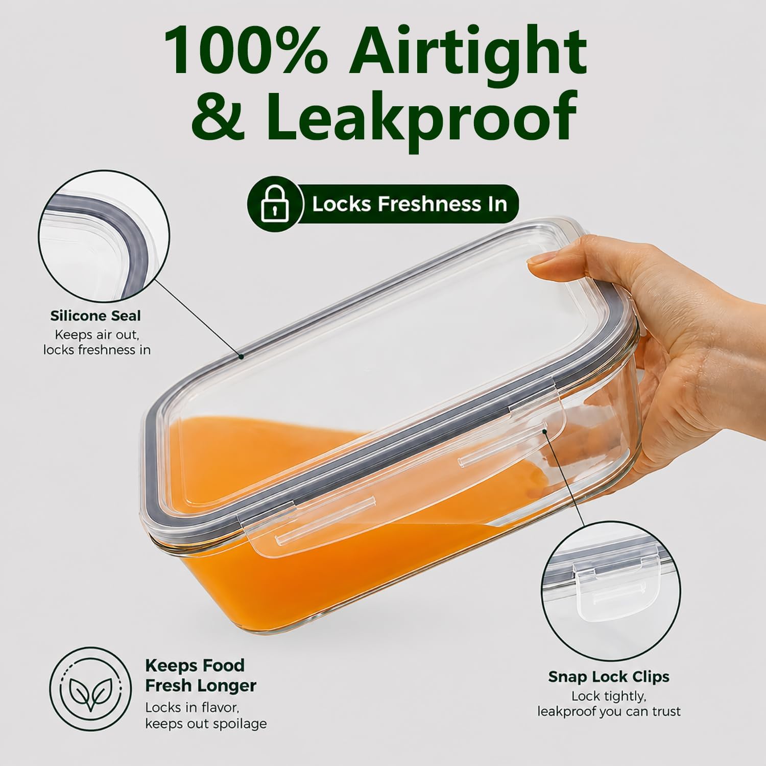 2 Pack 63oz Large Glass Storage Containers with Lids Big Meal Prep Food Container Set for Storing food, vegetables or fruits, BPA Free, Freezer Dishwasher Oven Safe (gray) - Image 4