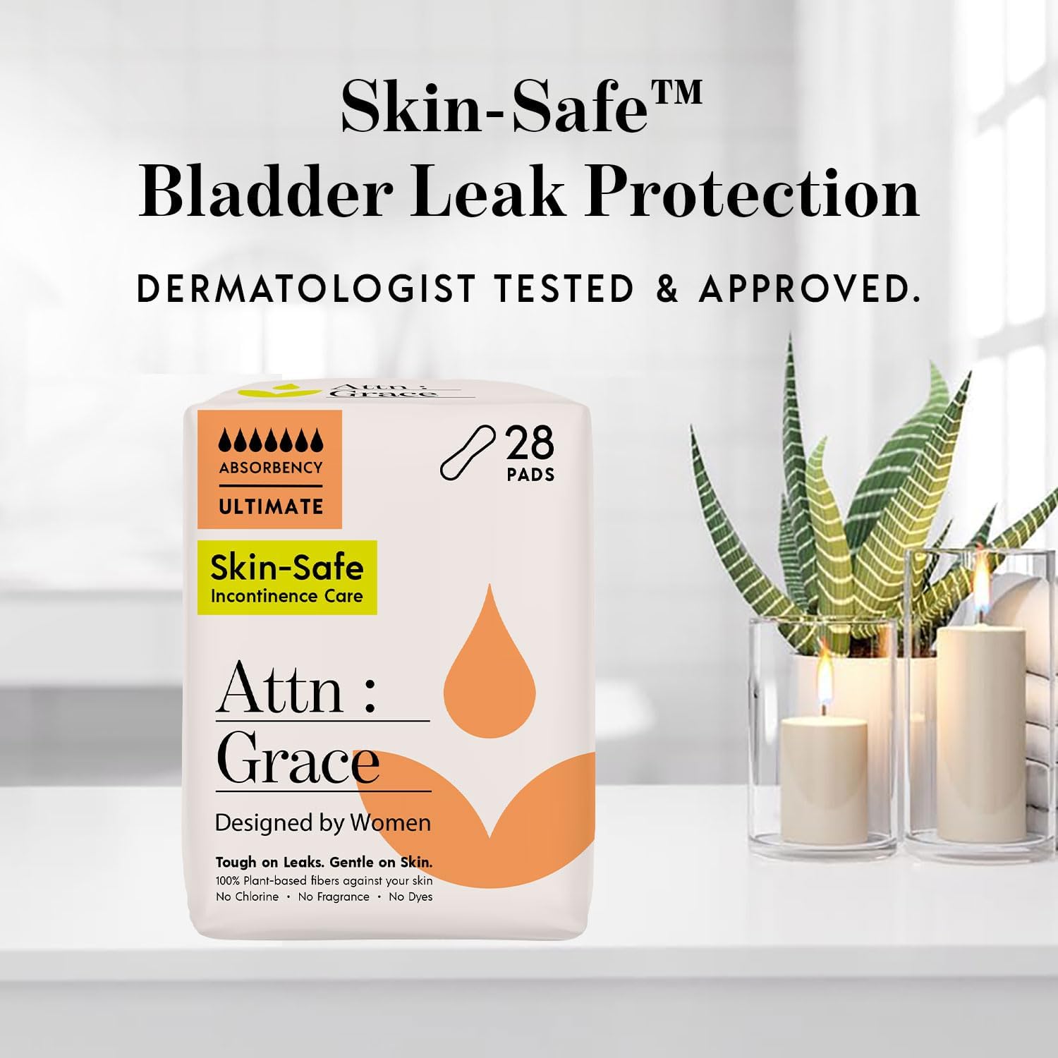 Attn: Grace Ultimate Incontinence Pads for Women, 28-Pack - Plant-Based, High Absorbency, Breathable - Overnight Pads for Heavy Bladder Leaks & Sensitive Skin - Image 3