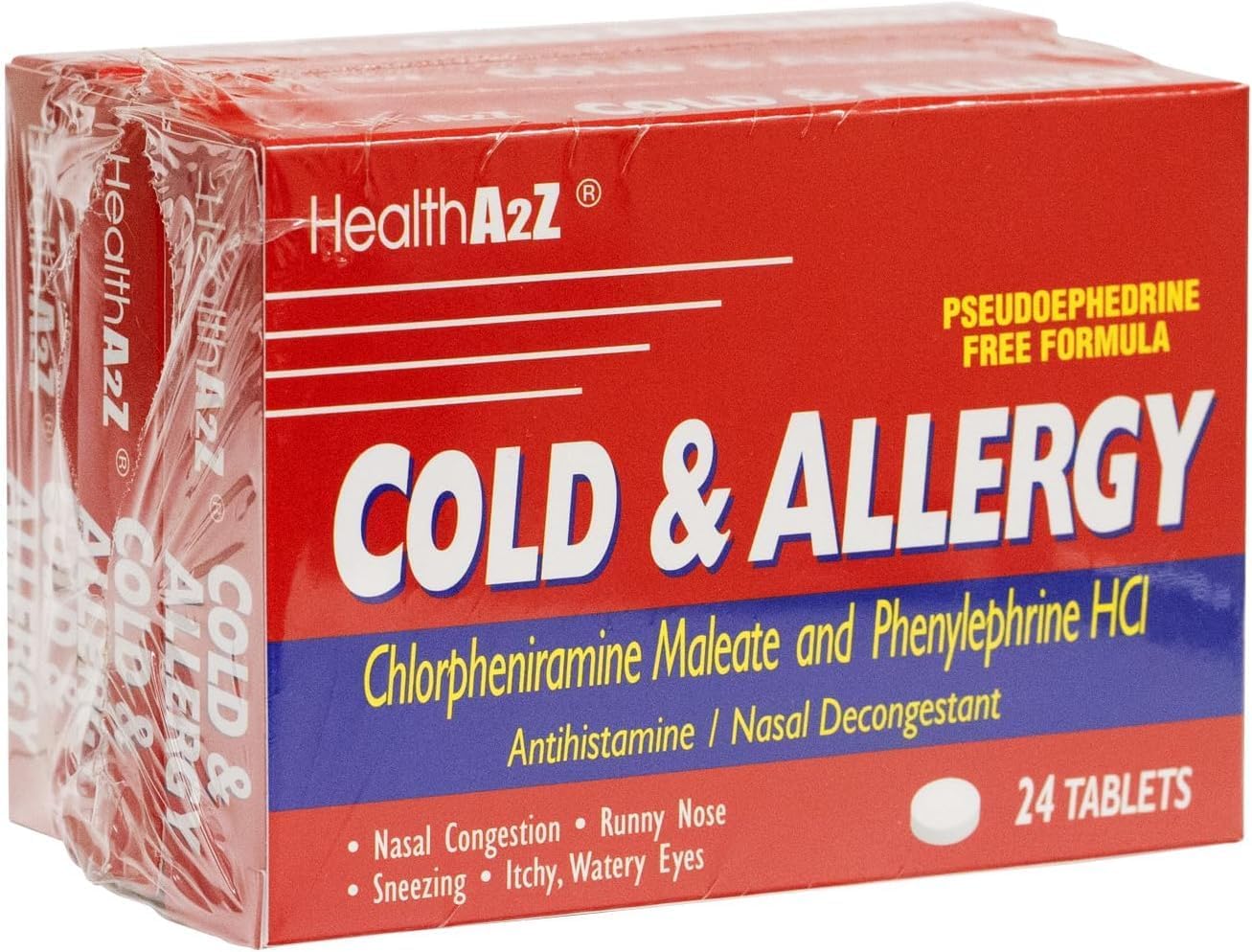 HealthA2Z Cold & Allergy Relief, Chlorpheniramine Maleate & Phenylephrine HCL, Dye Free, 24 Tablets x 3pack (72 Tablets) - Image 3
