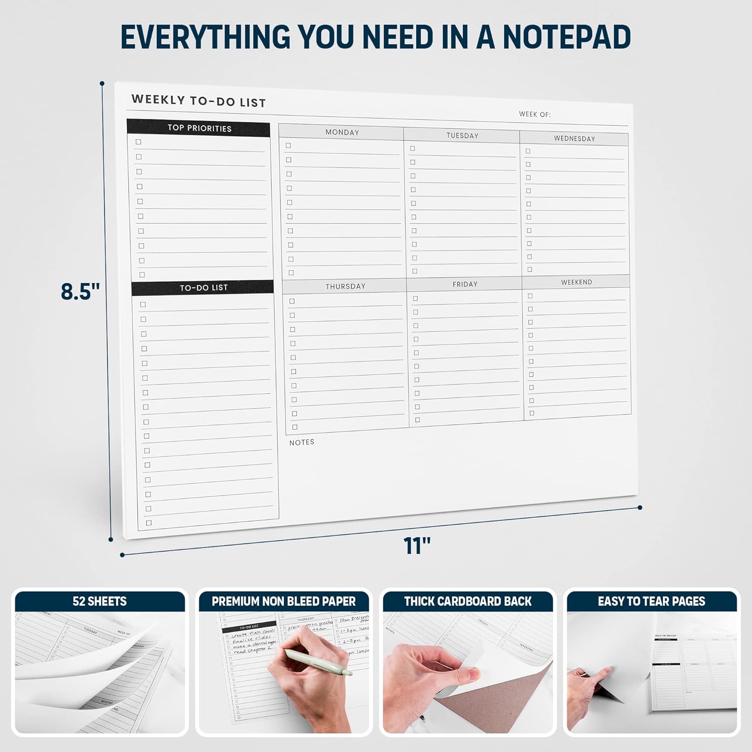 Weekly Planner Pad: To Do List Desk Notepad with Multiple Sections - 8.5x11" 52 Sheets - Undated Tear Off Notebook Calendar - Habit Planning Tracker, Task Goal Checklist Organizer - Agenda Plan Pad - Image 5