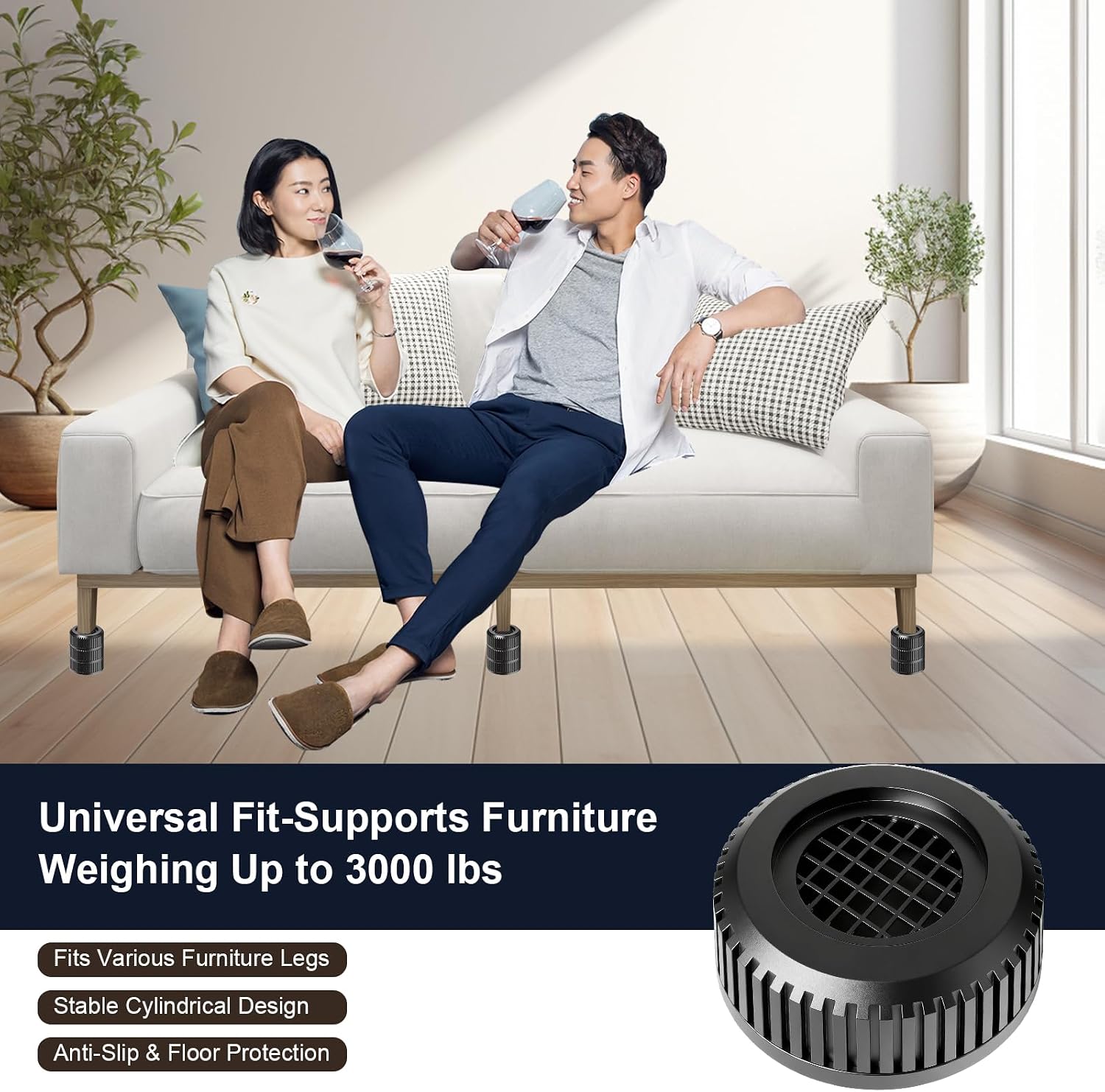 Round Bed Risers Furniture Risers – Heavy Duty Anti-Slip Adjustable(1.3" - 3.7" Hgt) Bed Lifts Riser for Desk, Table, Couch, Sofa, Chair, Refrigerator & Washing Machine (3.7 Inch, Black, 4 Pack ) - Image 4
