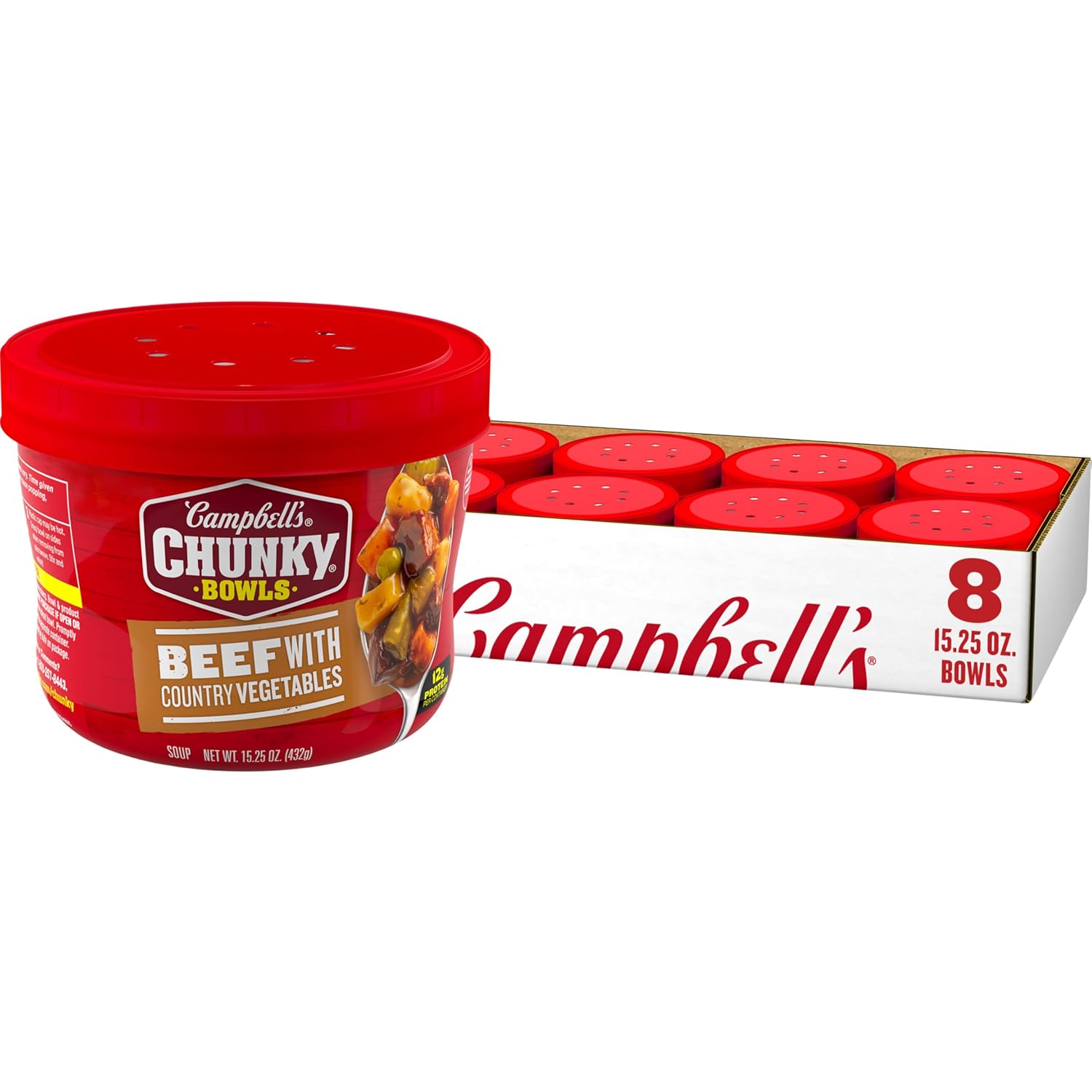 Campbell’s Chunky Soup, Beef Soup with Country Vegetables, 15.25 oz Microwavable Bowl (Case of 8) - Image 2