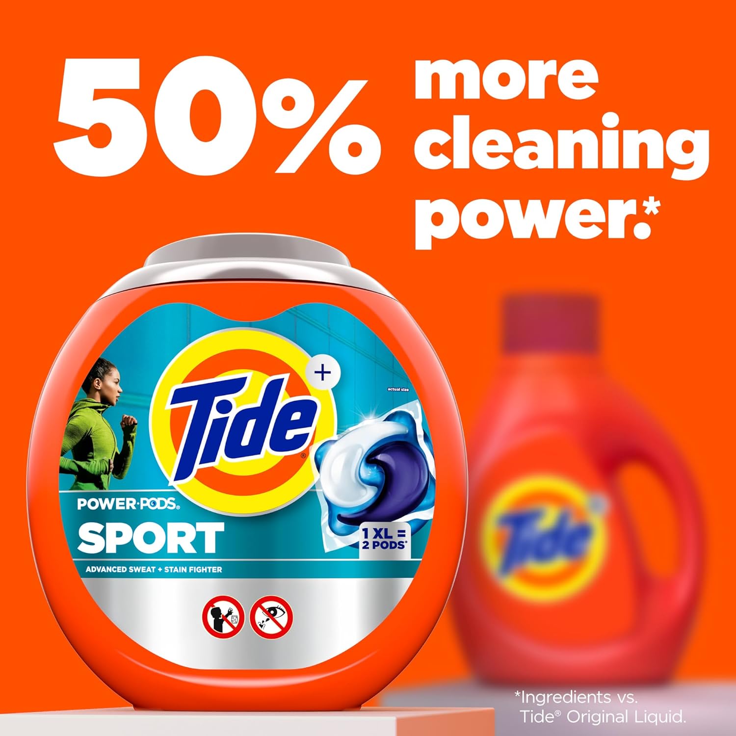 Tide Power Pods Sport Laundry Detergent Pacs, 45 Count, Advanced Sweat + Stain Fighter - Image 8