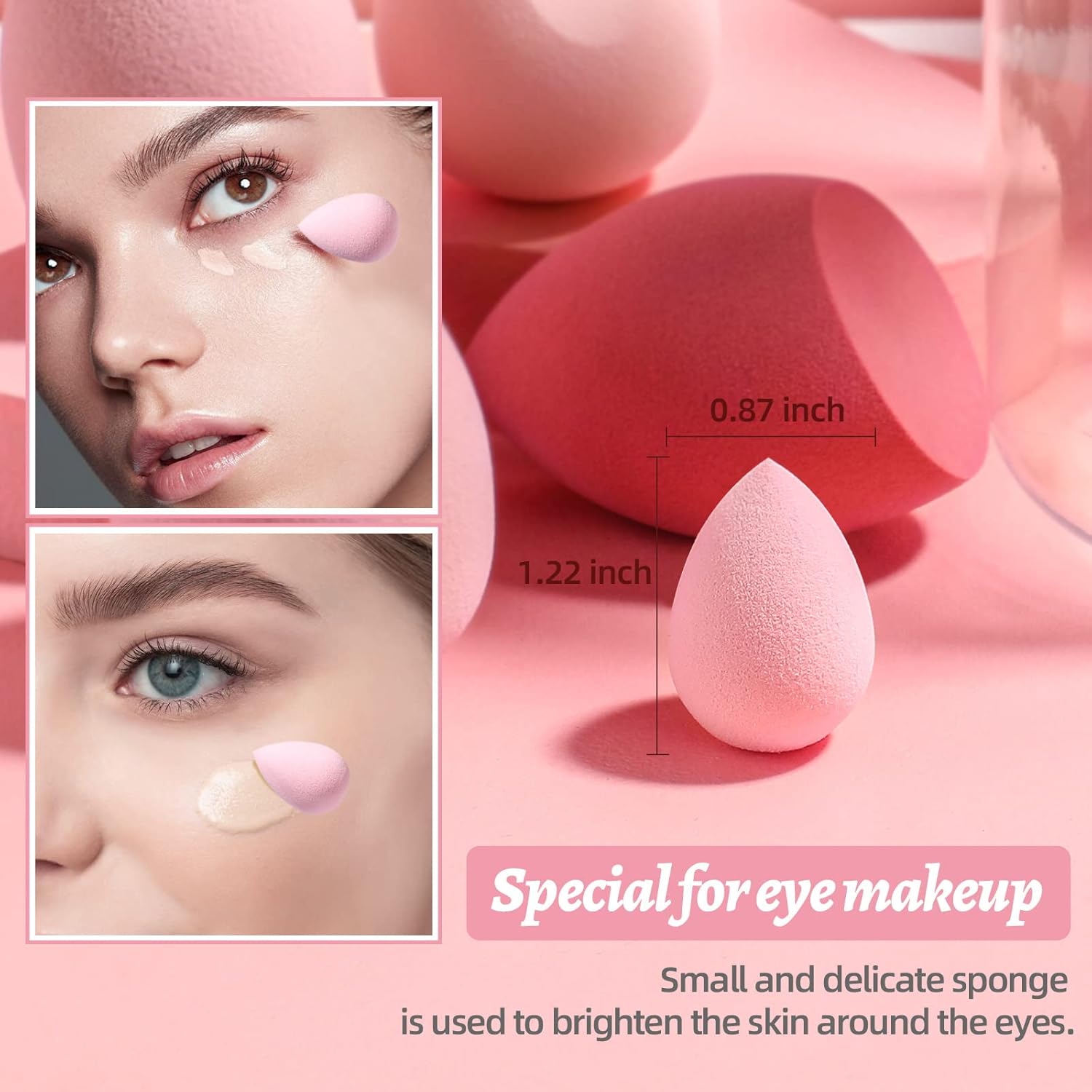 Makeup Sponge Set BS-MALL with Storage Case 7 Pcs for Liquid, Cream, and Powder,SAVE Foundation with 1 Mini Makeup Sponge For Travel Daily Use (A-Pink) - Image 6