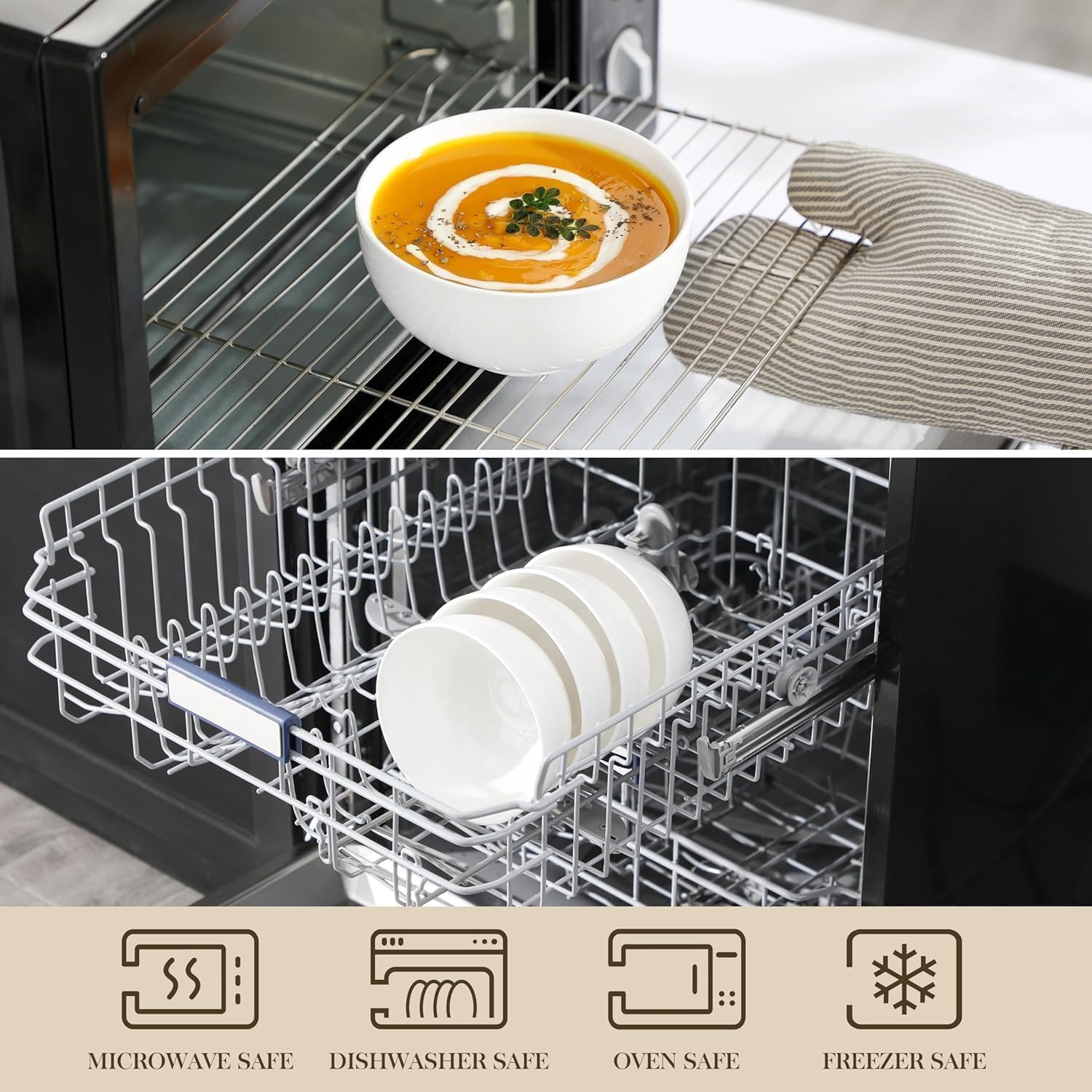 MALACASA 26 OZ Porcelain Soup Bowls Set of 4, White Ceramic Bowls for Kitchen, Cereal Bowl for Oatmeal, Fruit, Salad, Ramen and Rice Bowl -Dishwasher & Microwave Safe Bowls - Image 4