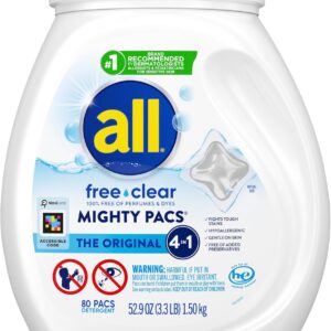 all Unit Dose Laundry Detergent, Mighty Pacs, Free Clear, 80 Count